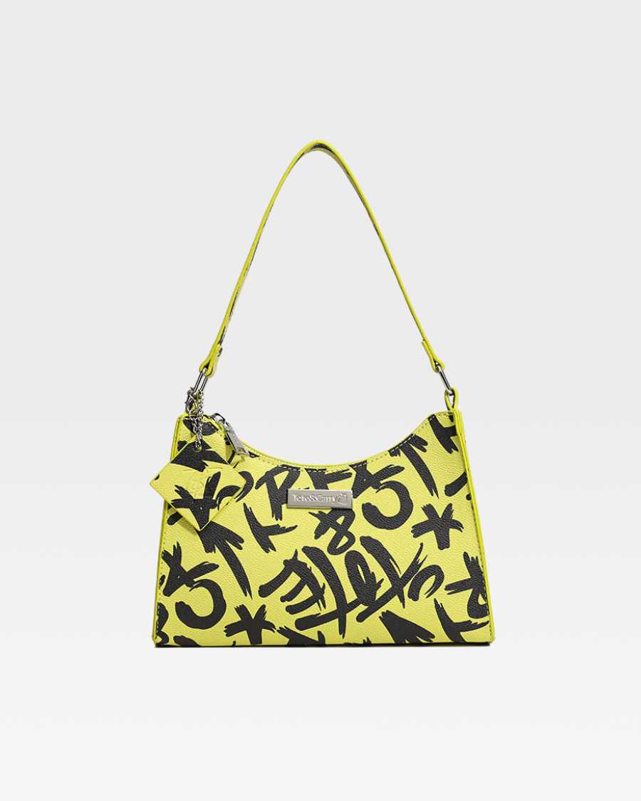 Trendy Yellow Graffiti Shoulder Bag for Women & Men - Stylish Crossbody Purse for Streetwear, Travel & Daily Use