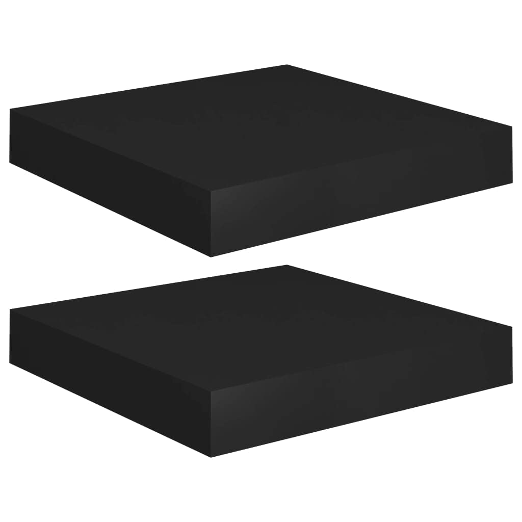 Modern Floating Wall Shelves Set of 2 - Black MDF Decorative Ledges (9.1