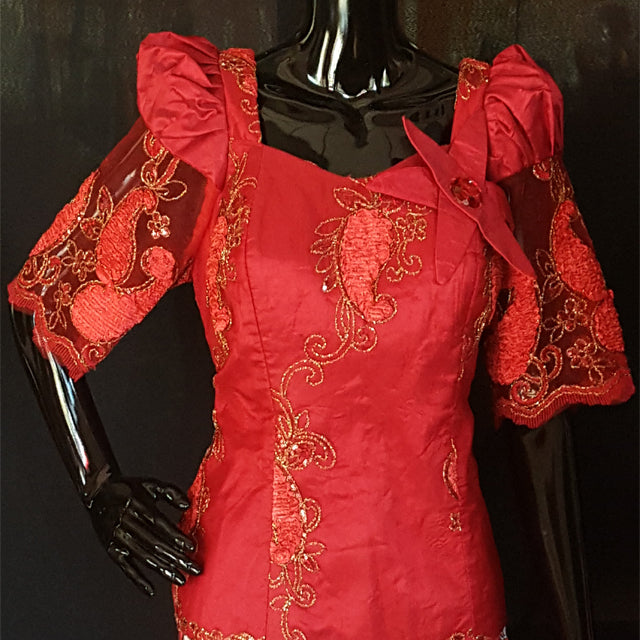 Red African French Lace Fabric with Gold Patterns - DPS007TP for Wedding Dresses, Evening Gowns & Home Decor