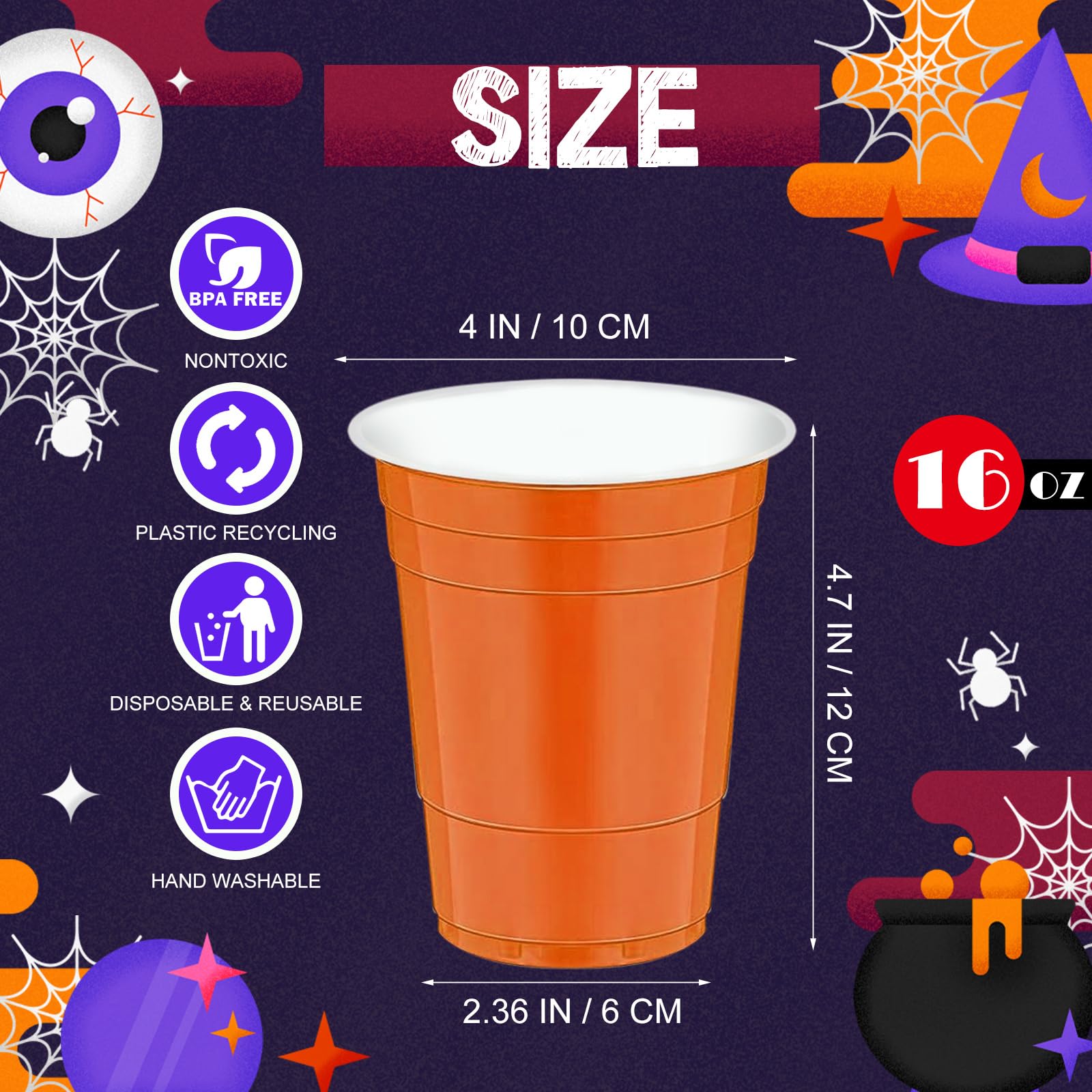 100 PCS 16 oz Halloween Disposable Plastic Cups - 4 Styles for Halloween Party Decorations, Beer, Beverage, Snacks & Candies - Perfect for Halloween Parties, Trick or Treat, and Fall Festivals