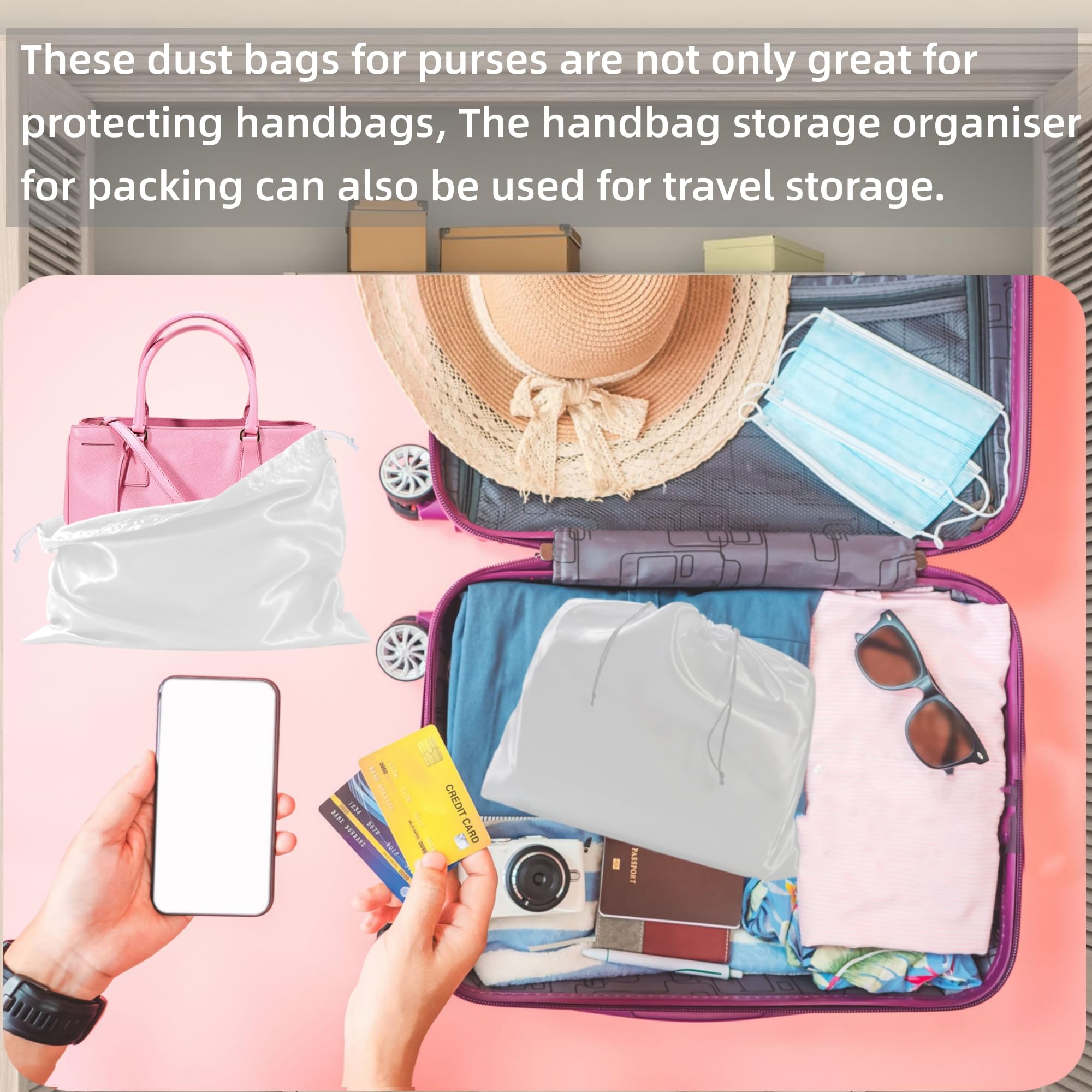 3 Pack Silk Dust Bags for Handbags & Purses - Premium Drawstring Storage Covers for Shoes, Boots & Accessories - Perfect for Travel, Closet Organization & Luxury Item Protection