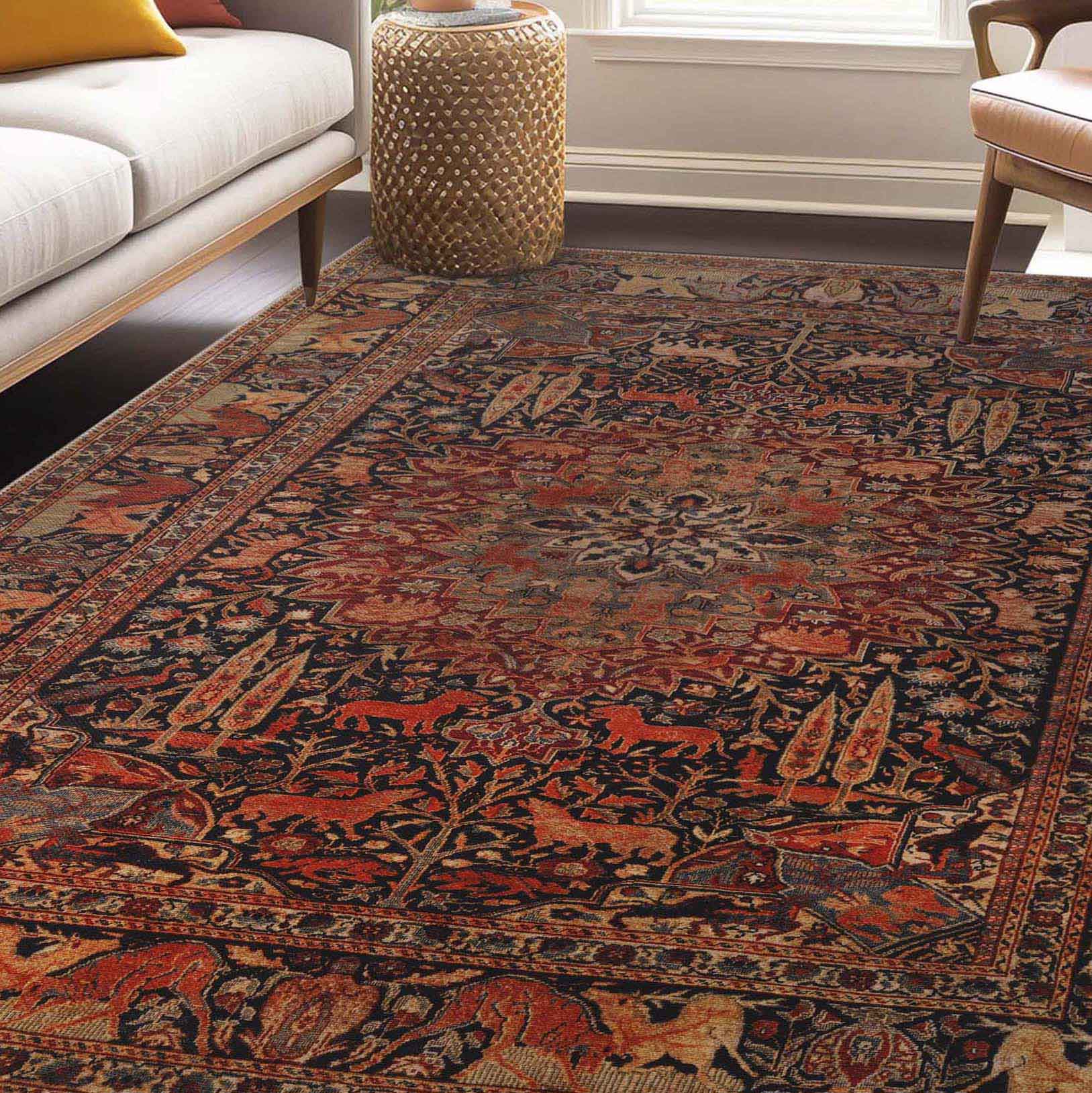 Bohemian Oriental Medallion Wildlife Indoor Area Rug or Runner - Non-Slip, Soft & Durable - Perfect for Living Room, Bedroom, or Hallway Decor