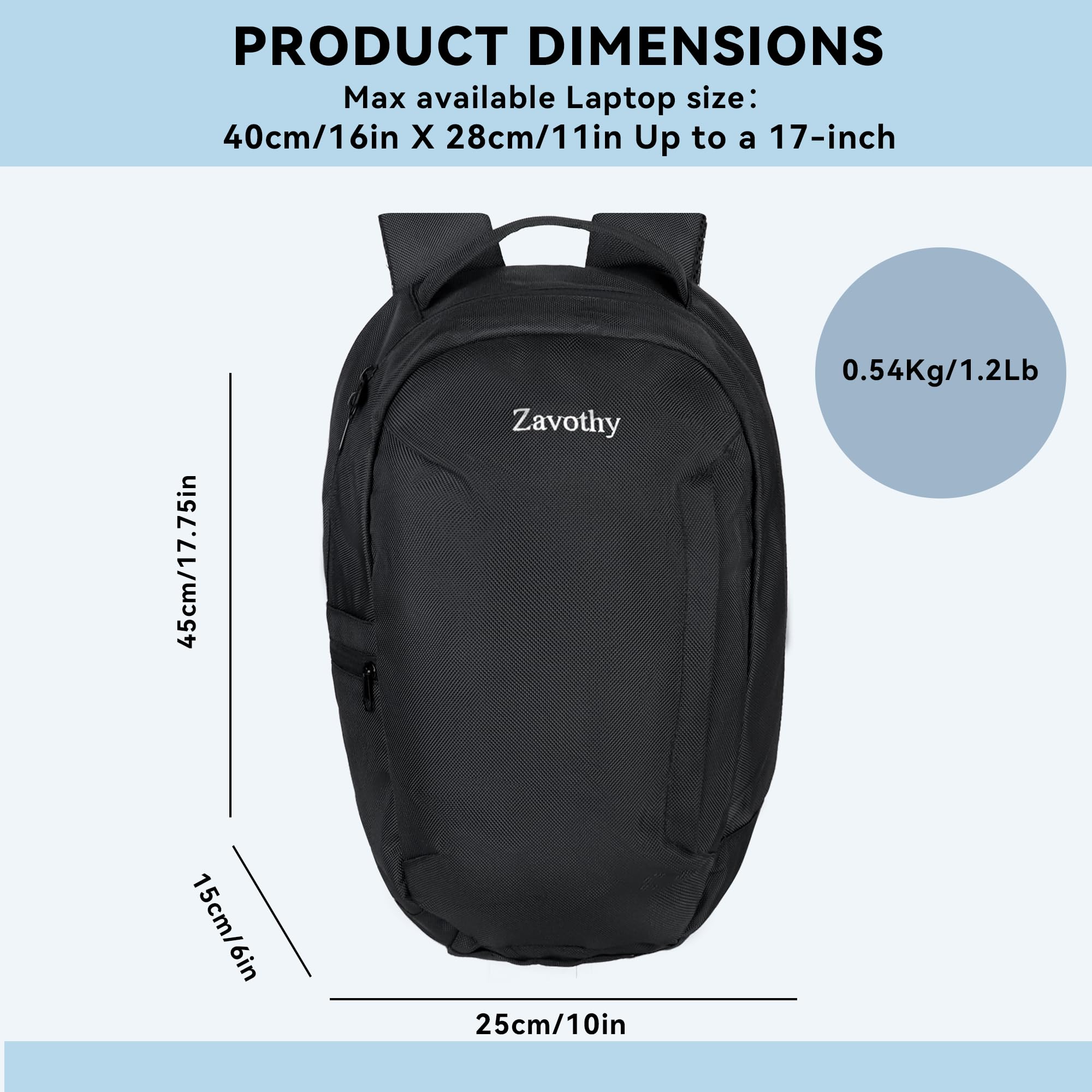 Zavothy Lightweight 15.6 Inch Laptop Backpack for School & Business - Water Resistant Casual Daypack for Women & Men (Black) - Perfect for College, Office, Travel & Daily Commute