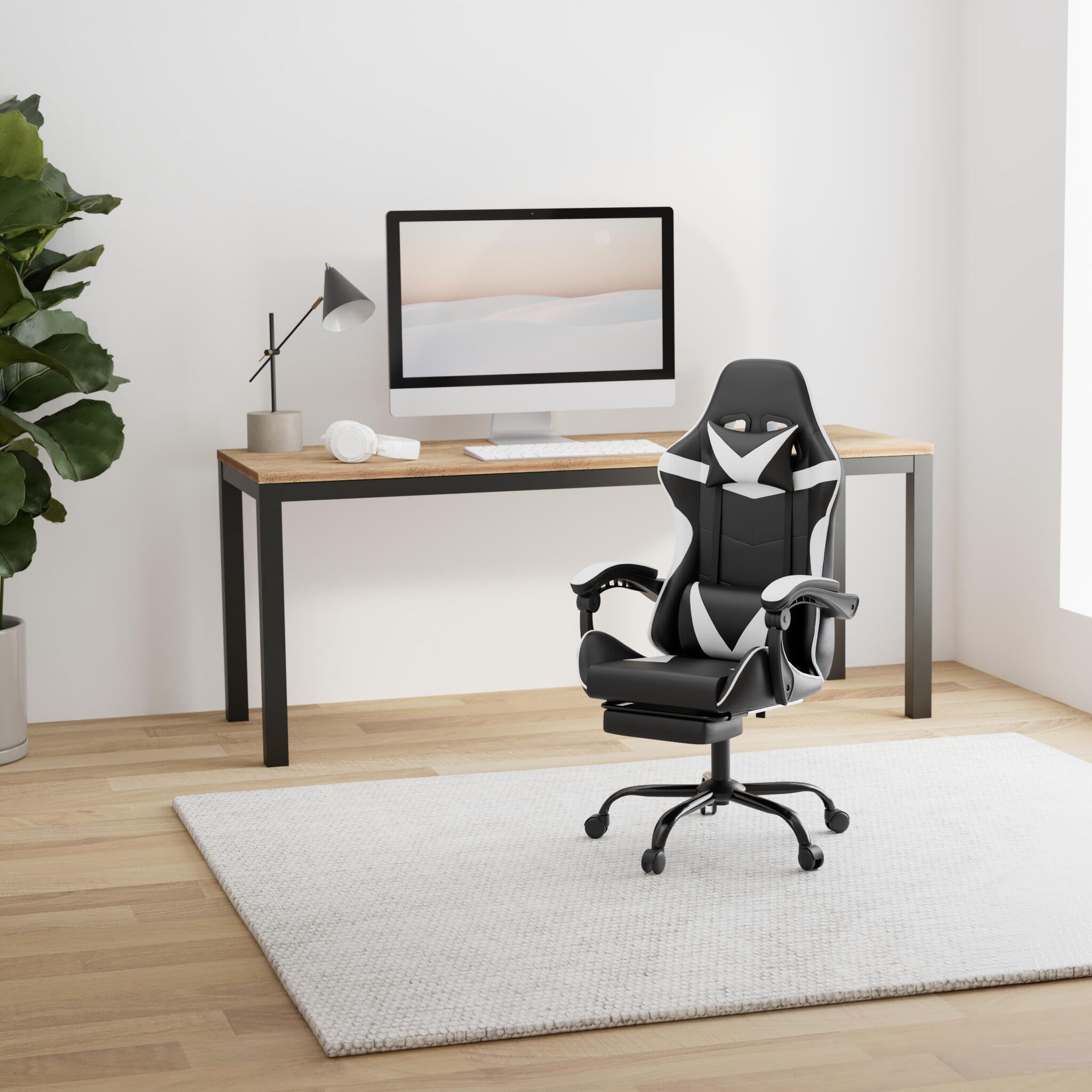 YSSOA Gaming Chair with Footrest - Big and Tall Ergonomic Racing Style Office Chair, Adjustable Swivel Video Game Chair with Headrest & Lumbar Support - Perfect for PC Gaming, Esports, Home Office and Streaming Setup