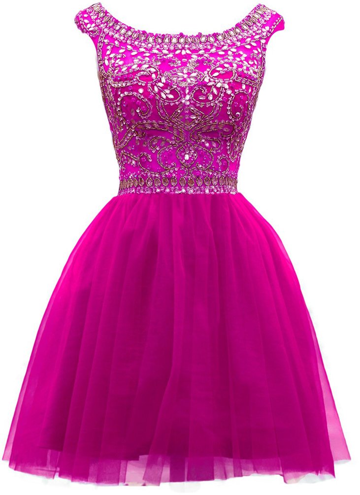 Elegant Women's Short High Neck Beaded Tulle Cocktail Dress for Party, Homecoming, Prom & Special Occasions | Formal Evening Gown with Floral Embroidery | Perfect for Weddings, Dinners & Night Out