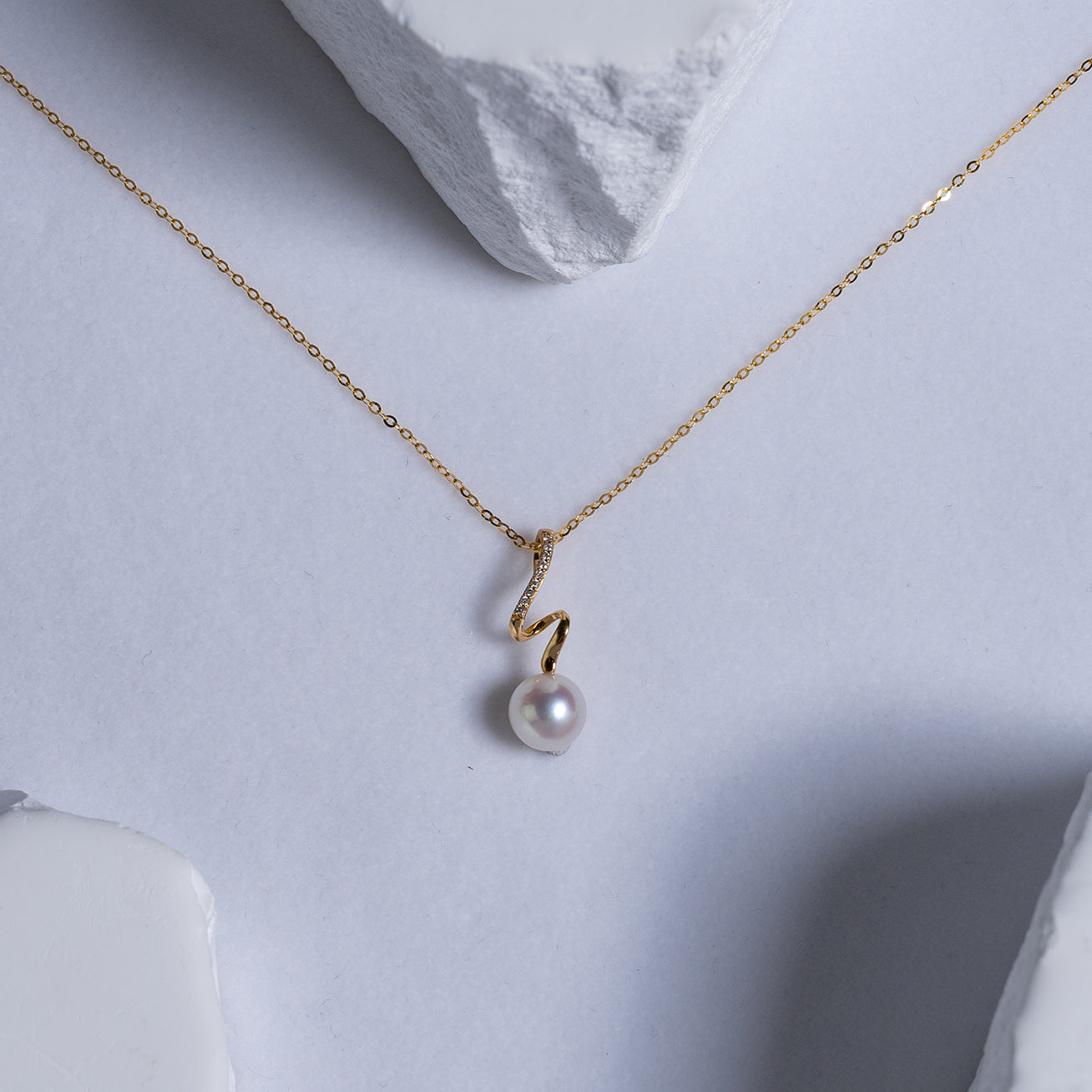 18K Solid Gold Diamond Hanadama Akoya Pearl Necklace for Women | Elegant Bridal Jewelry Gift | Perfect for Weddings, Anniversaries & Special Occasions | KN00135 | S Collection