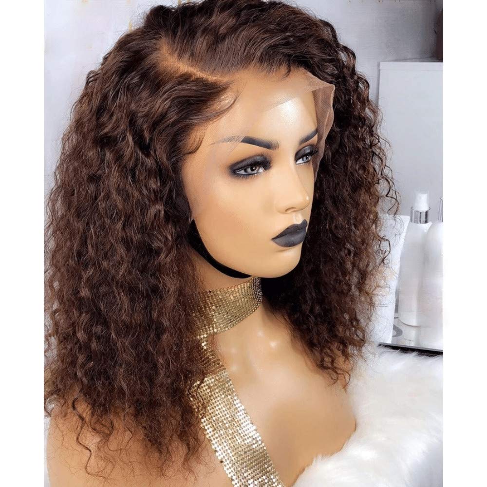 Dark Brown Brazilian Remy Human Hair Lace Front Wig - 16 Inches Water Wave Glueless 13×6×4 Lace Wig for Black Women | Pre Plucked Bleached Knots | 150% Density | Perfect for Daily Wear, Parties & Special Occasions
