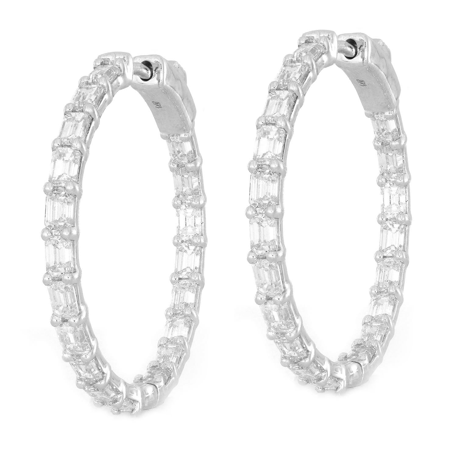 14K White Gold Baguette Diamond Wedding Hoop Earrings - Elegant Bridal Jewelry for Weddings, Anniversaries & Special Occasions