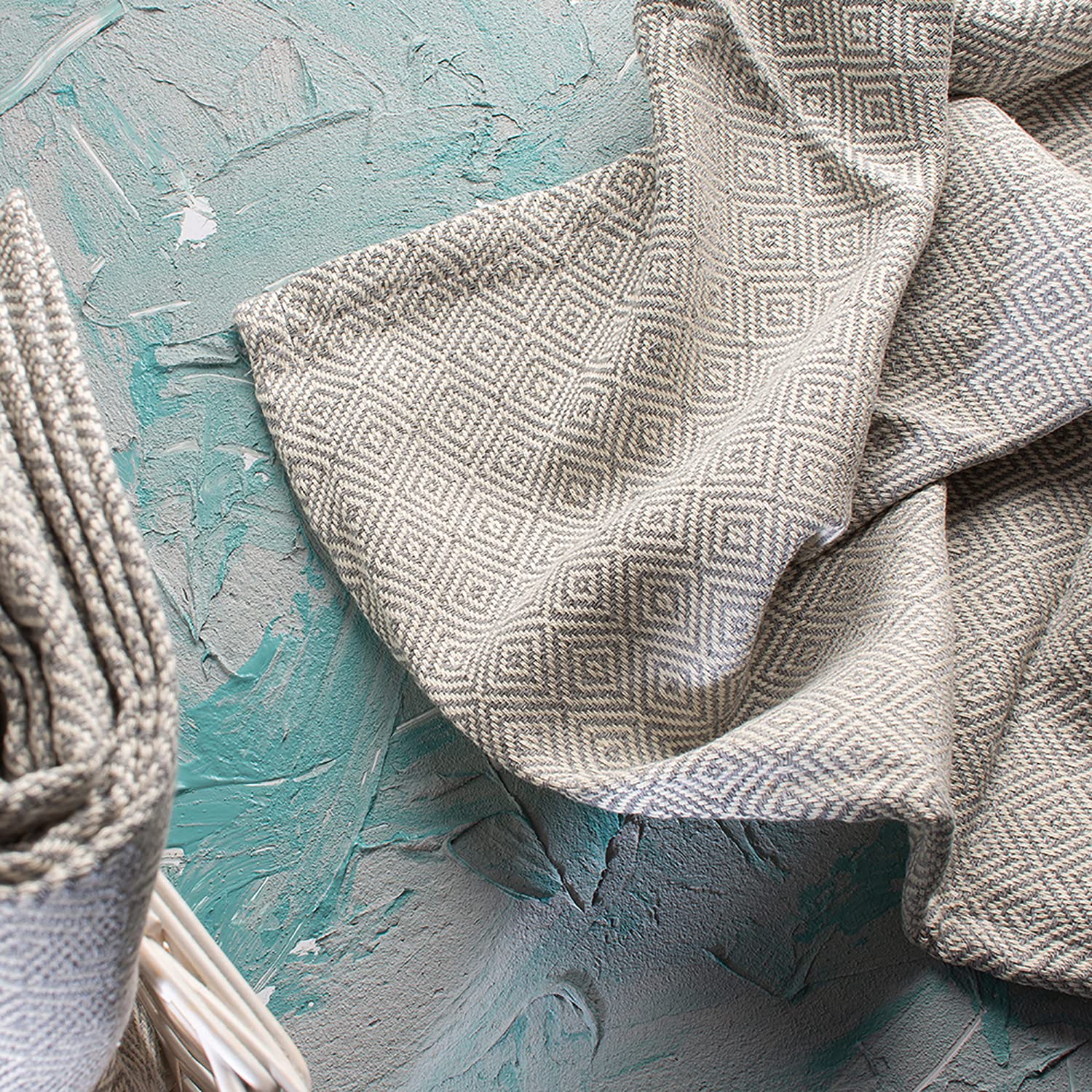 Premium 5-Pack Turkish Cotton Kitchen Towels - Super Absorbent Dish Drying Cloths & Bar Mops with Diamond Weave (Grey) | Ideal for Dishwashing, Bar Cleaning, and Home Decor