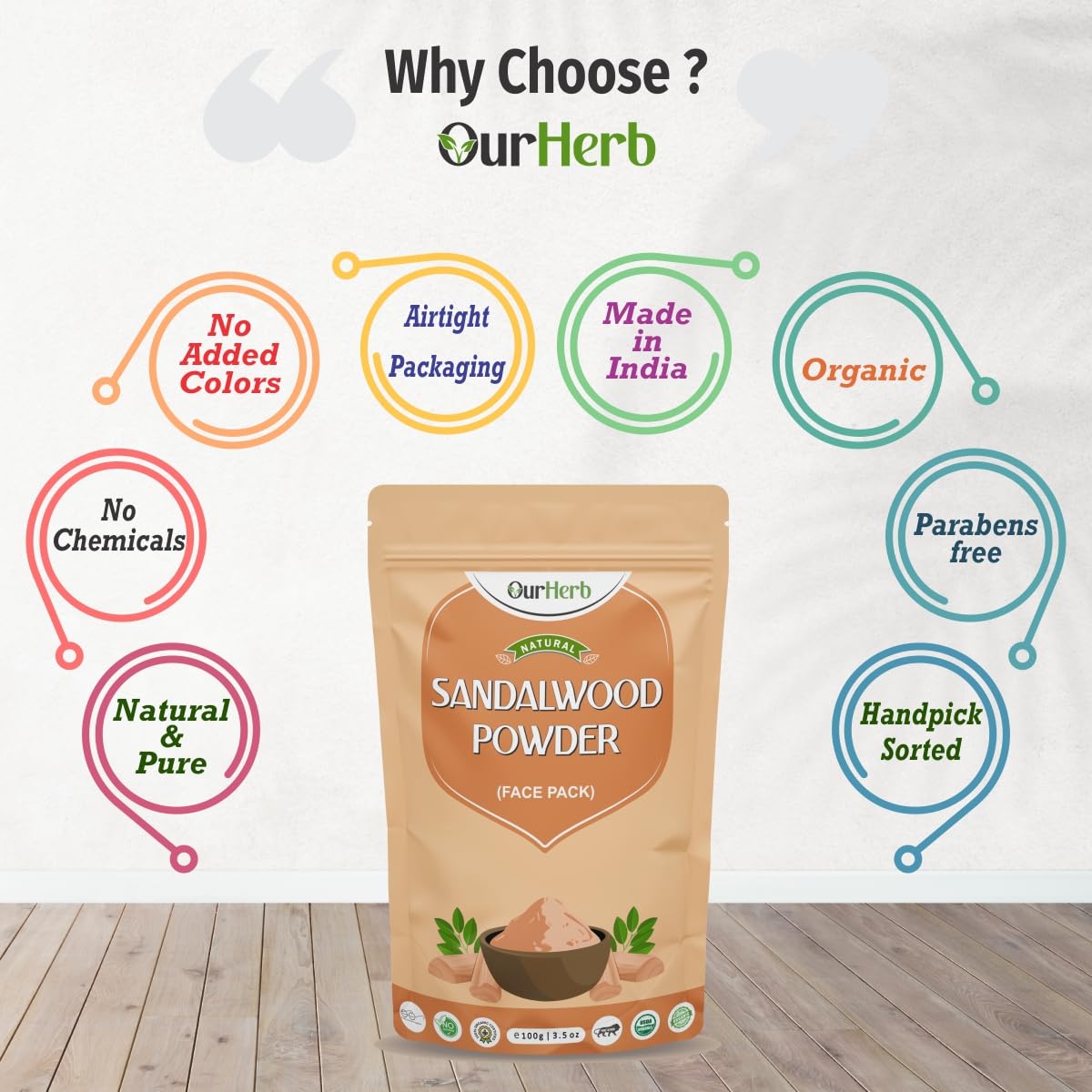 OurHerb - 100% Pure Sandalwood & Orange Peel Powder (2 x 100g) | Natural Face Mask for All Skin Types | Exfoliating Facial Scrub & Skin Brightening Treatment | Includes Free Wooden Spoon | Perfect for Spa Day, DIY Skincare & Ayurvedic Beauty Routines