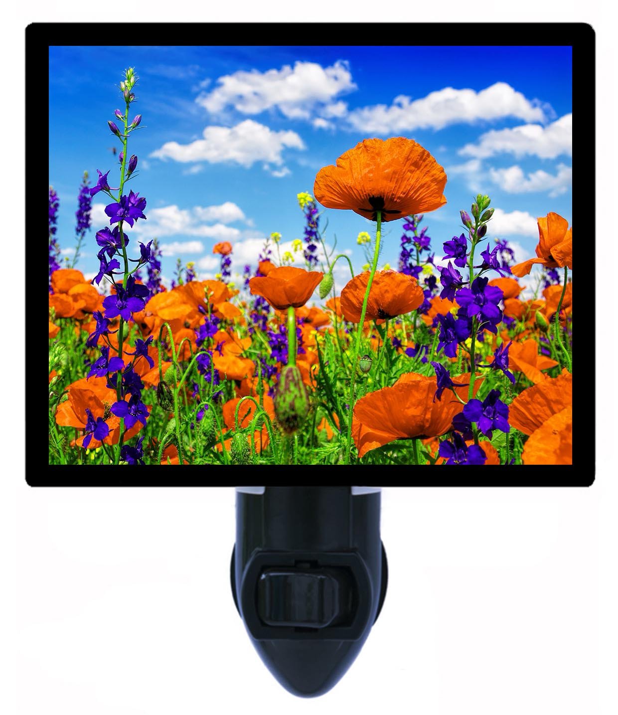 Poppies in Meadow Night Light - Orange Poppy Flower Nightlight for Bedroom, Nursery, Kids Room - Soothing Sleep Aid & Decorative Garden Light