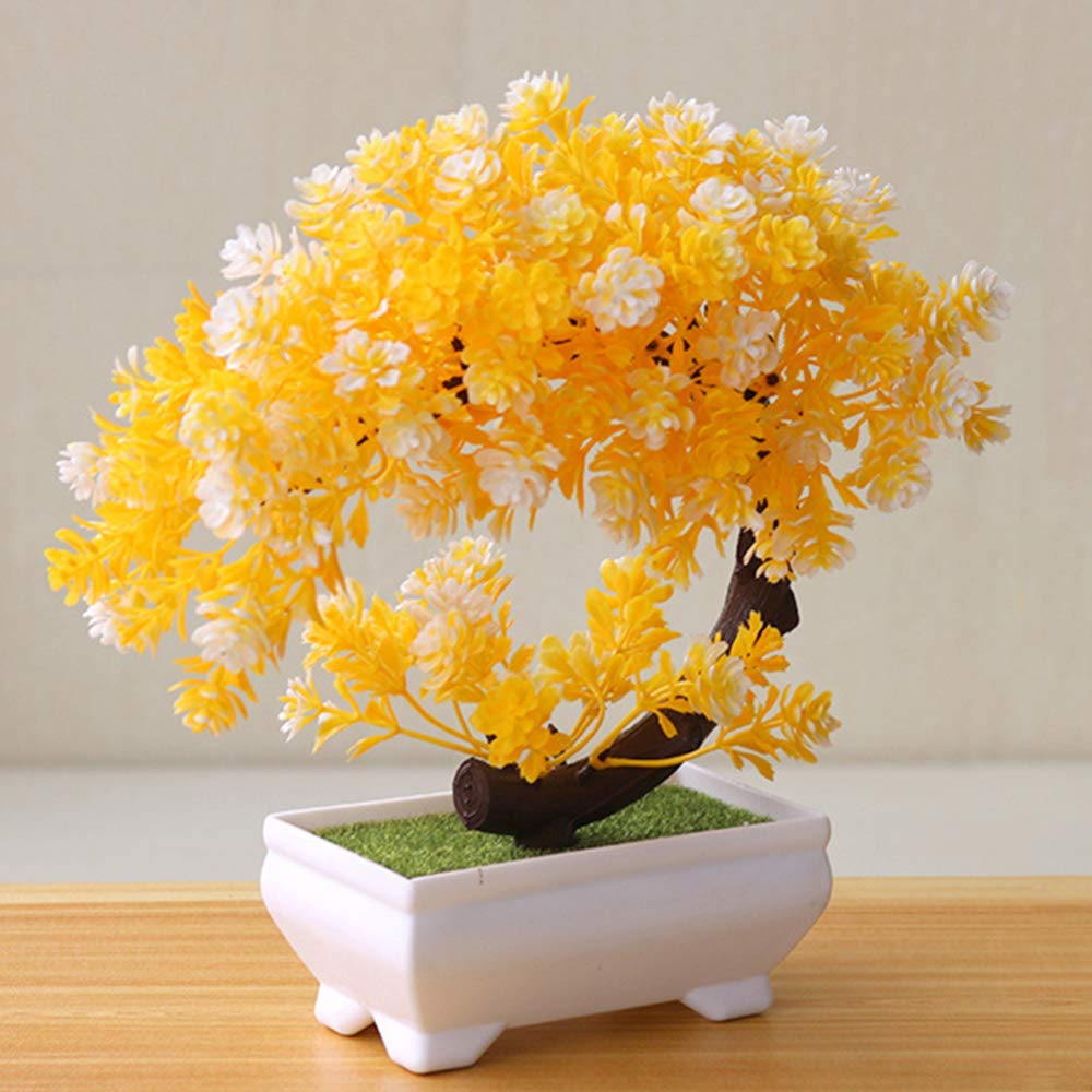 Artificial Bonsai Tree - Realistic Fake Potted Plant for Home, Office & Dining Table Decor - Low Maintenance Yellow Decorative Plant for Indoor Spaces