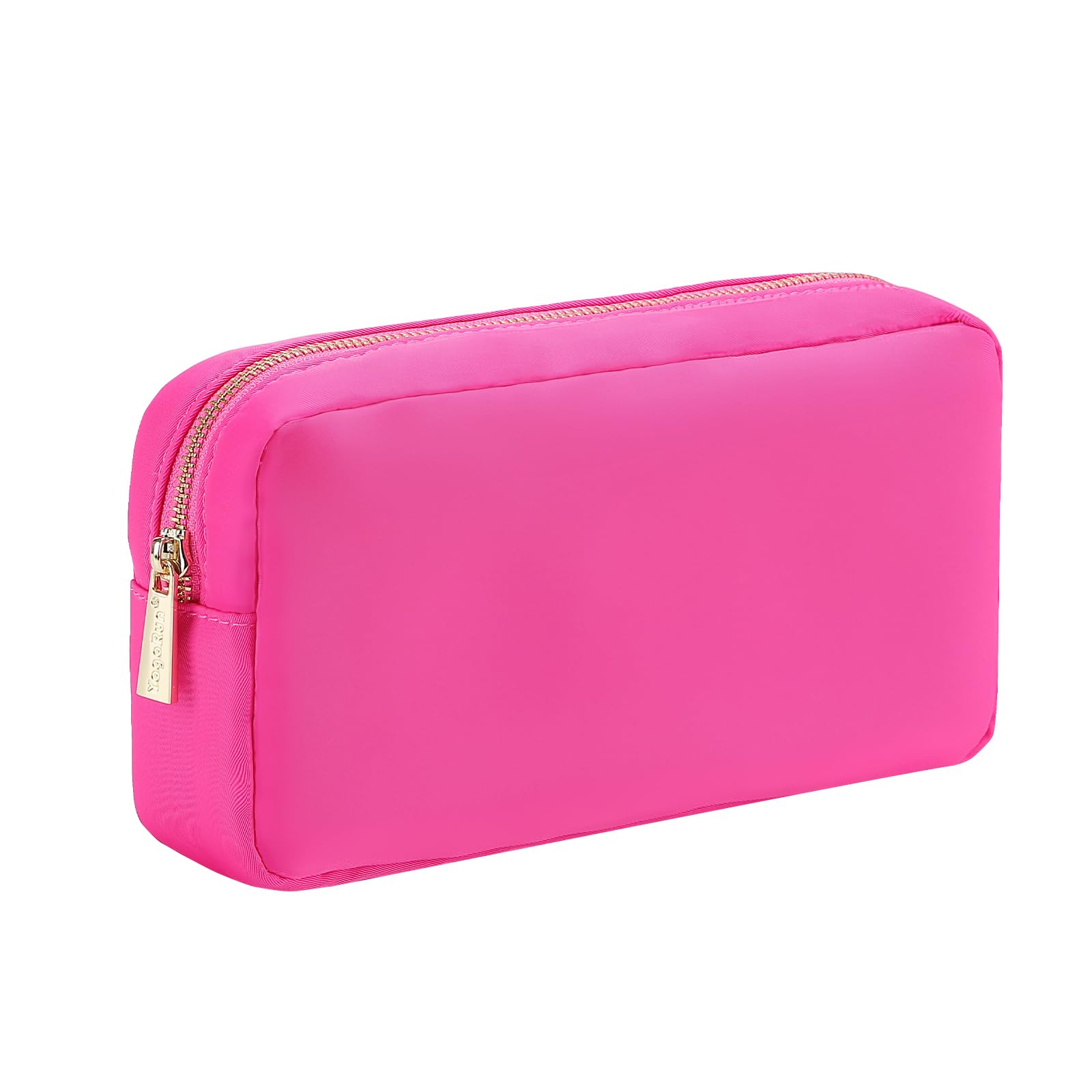 Hot Pink Nylon Cosmetic Pouch with Zipper Pocket - Women's Makeup Bag & Skin Care Organizer for Purse (Medium Size) - Perfect for Travel, Gym & Everyday Essentials Storage