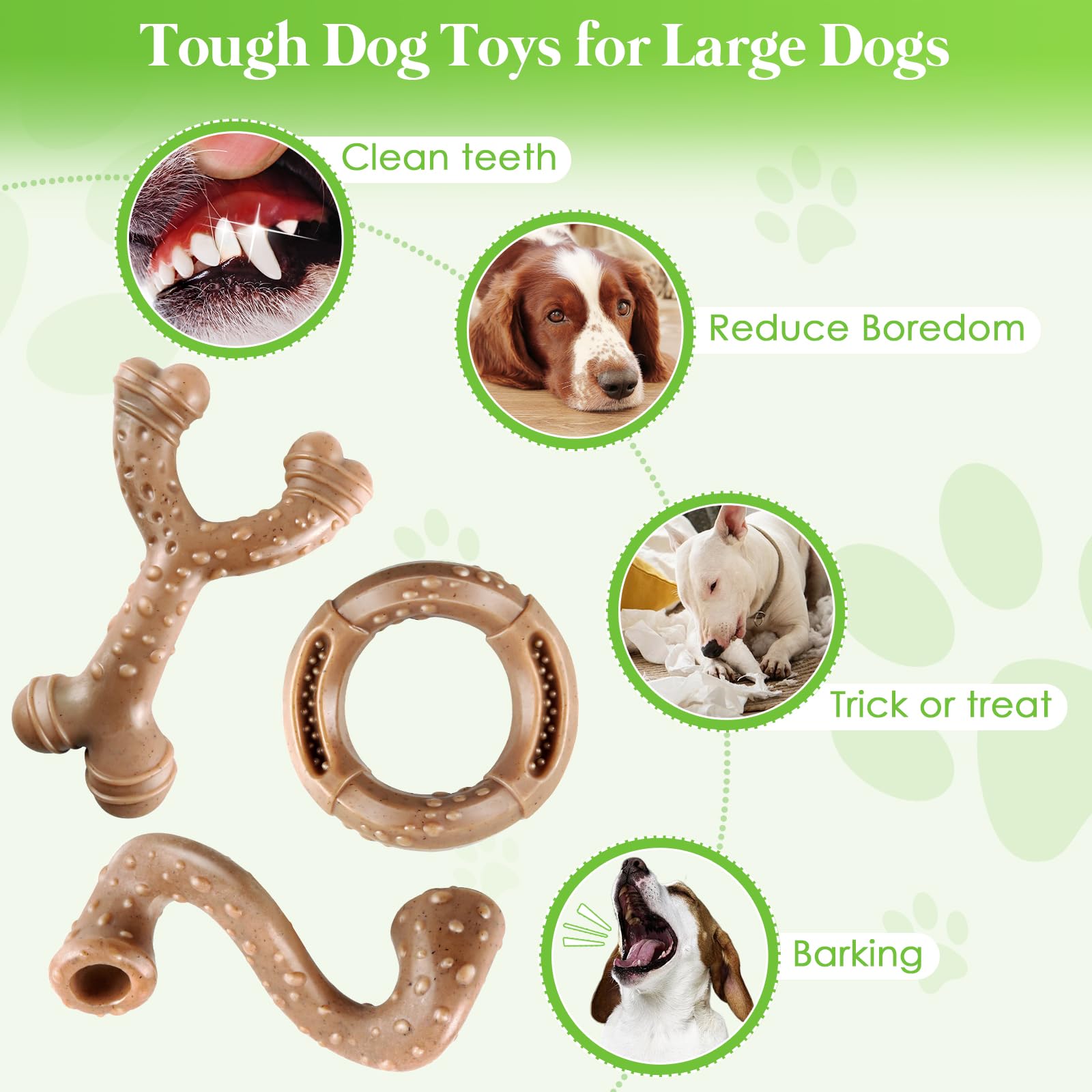 3 Pack Durable Dog Toys for Aggressive Chewers - Heavy Duty Chew Toys for Large Dogs - Perfect for Playtime, Training & Anxiety Relief