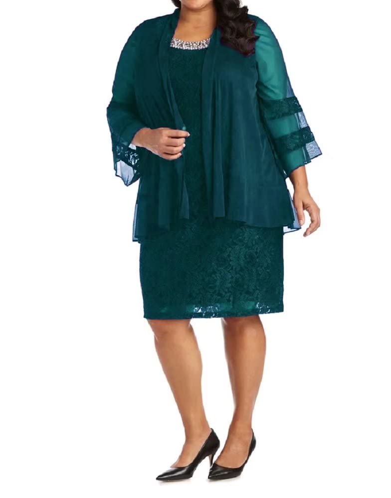 Plus Size 2-Piece Chiffon Dress with Bell Sleeves & Jacket - Knee-Length Mother of The Bride Outfit for Weddings, Parties & Special Occasions