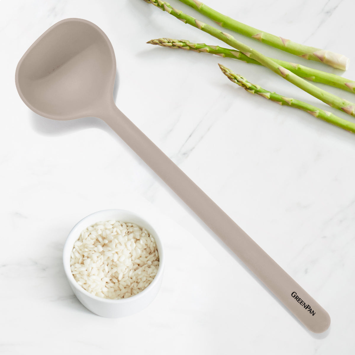 Premium Platinum Silicone Cooking Ladle - Heat-Resistant Kitchen Utensil for Soup, Sauce & Stews - BPA-Free & Non-Stick - Taupe Color - Perfect for Cooking, Baking & Serving
