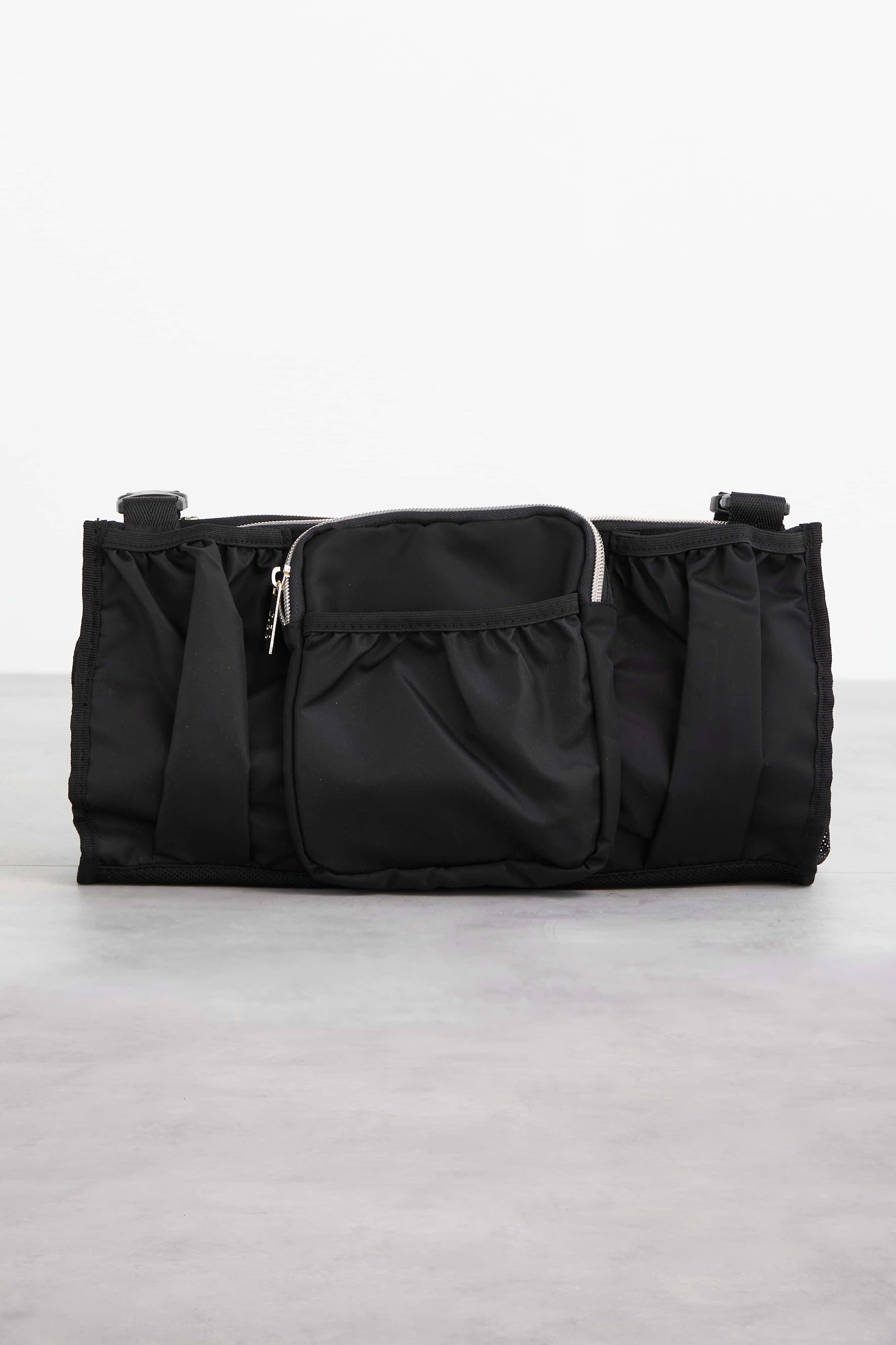 Black Stroller Caddy Organizer - Universal Fit for Baby Strollers, Perfect for Diapers, Bottles & Essentials - Ideal for Shopping, Walks & Travel