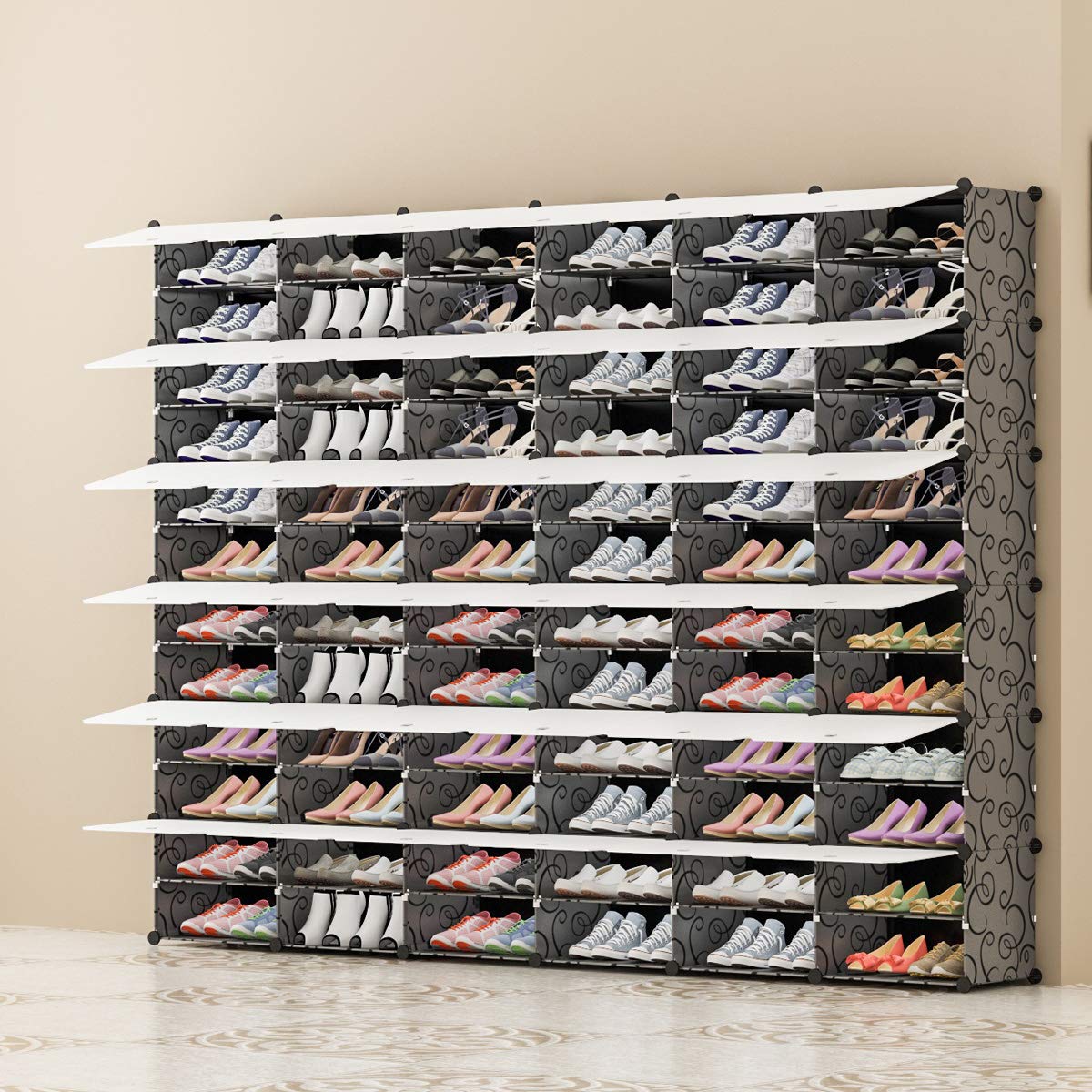 KOUSI Portable Shoe Rack Organizer - 144 Pairs Expandable Tower Shelf Storage Cabinet Stand for Heels, Boots & Slippers | Space-Saving Closet & Entryway Organization Solution (Black)