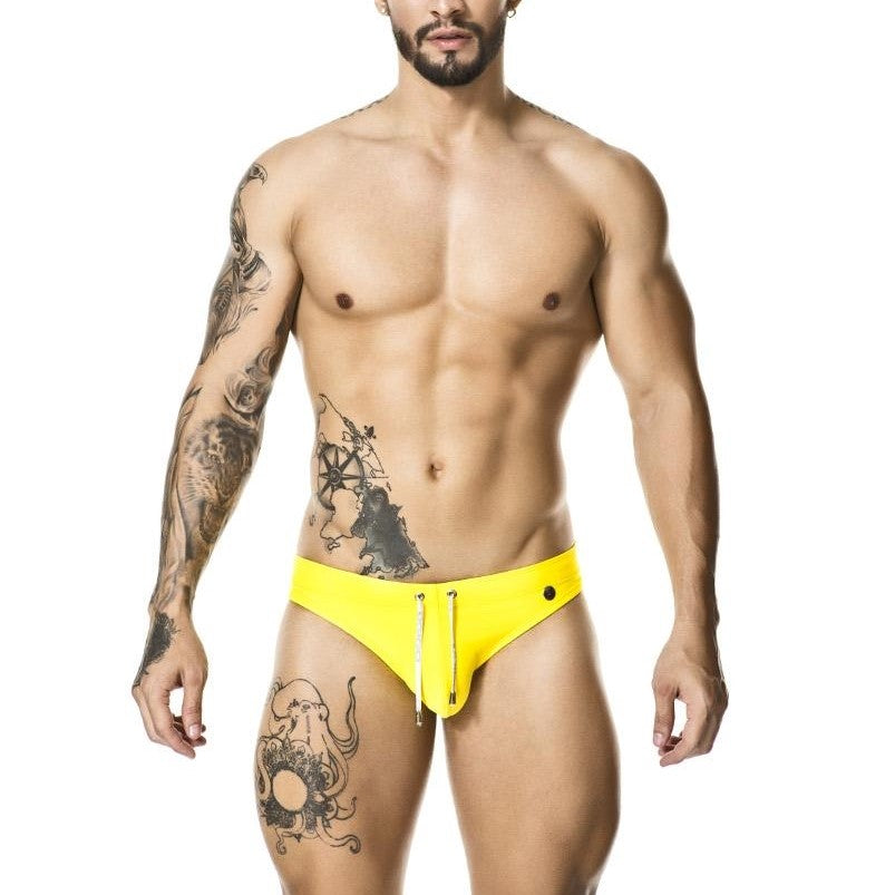 Gigo Classic Men's Swim Briefs - Comfortable Yellow Swim Trunks for Beach, Pool & Water Sports
