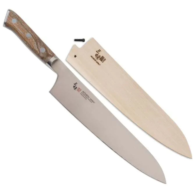 Premium Zanmai Pro Gyuto Japanese Chef Knife with Saya Scabbard - High Carbon Stainless Steel Blade for Professional Chefs & Home Cooking, Perfect for Slicing, Dicing & Meat Cutting