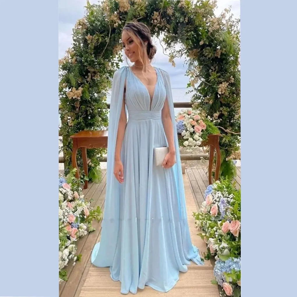 Elegant Blue Chiffon Formal Dresses for Women - Wedding Guest Gowns & Evening Party Cocktail Dresses