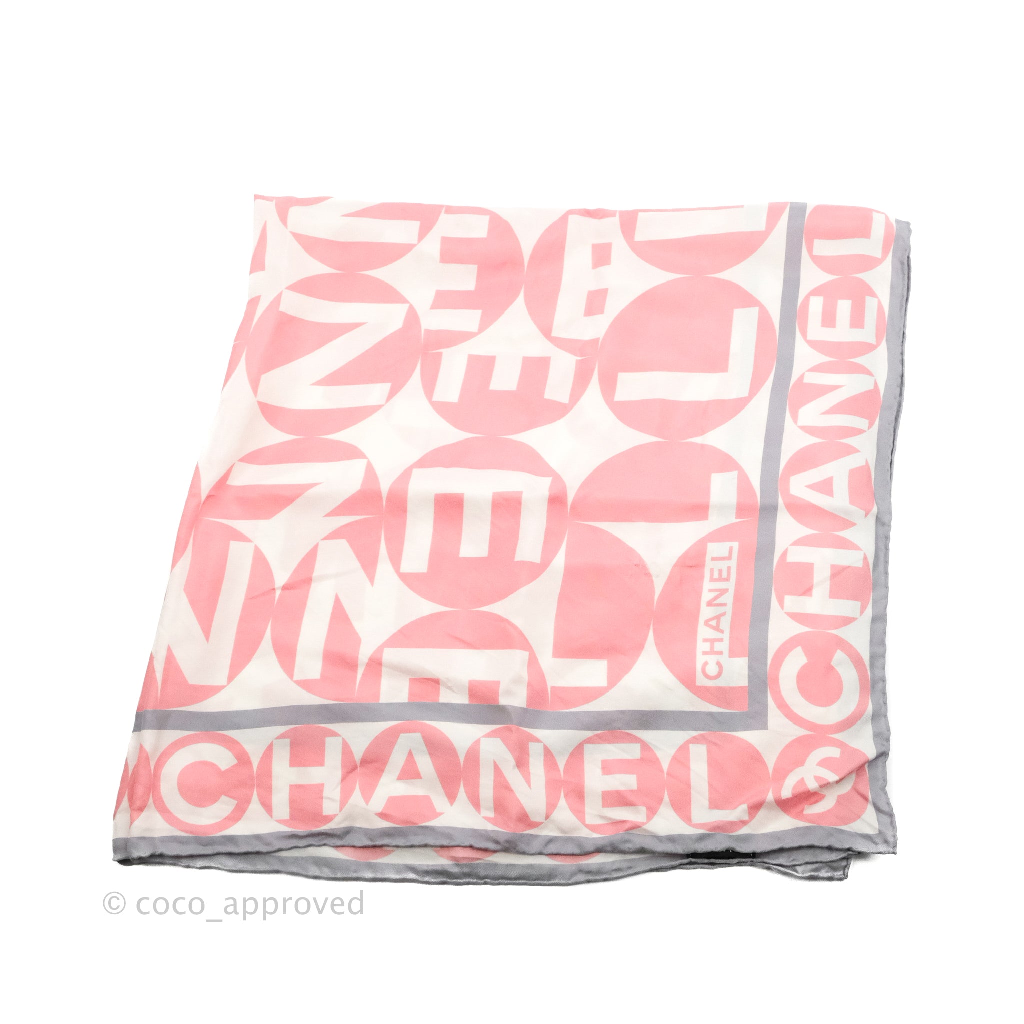 Chanel CC Silk Square Scarf 90 - Luxury Grey Pink White Fashion Scarf for Women | Perfect for Office, Party & Gift Giving