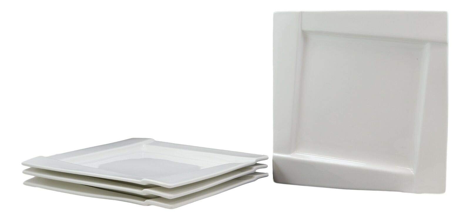 HomDEc Set of 4 Modern White Porcelain Square Dinner Plates 10