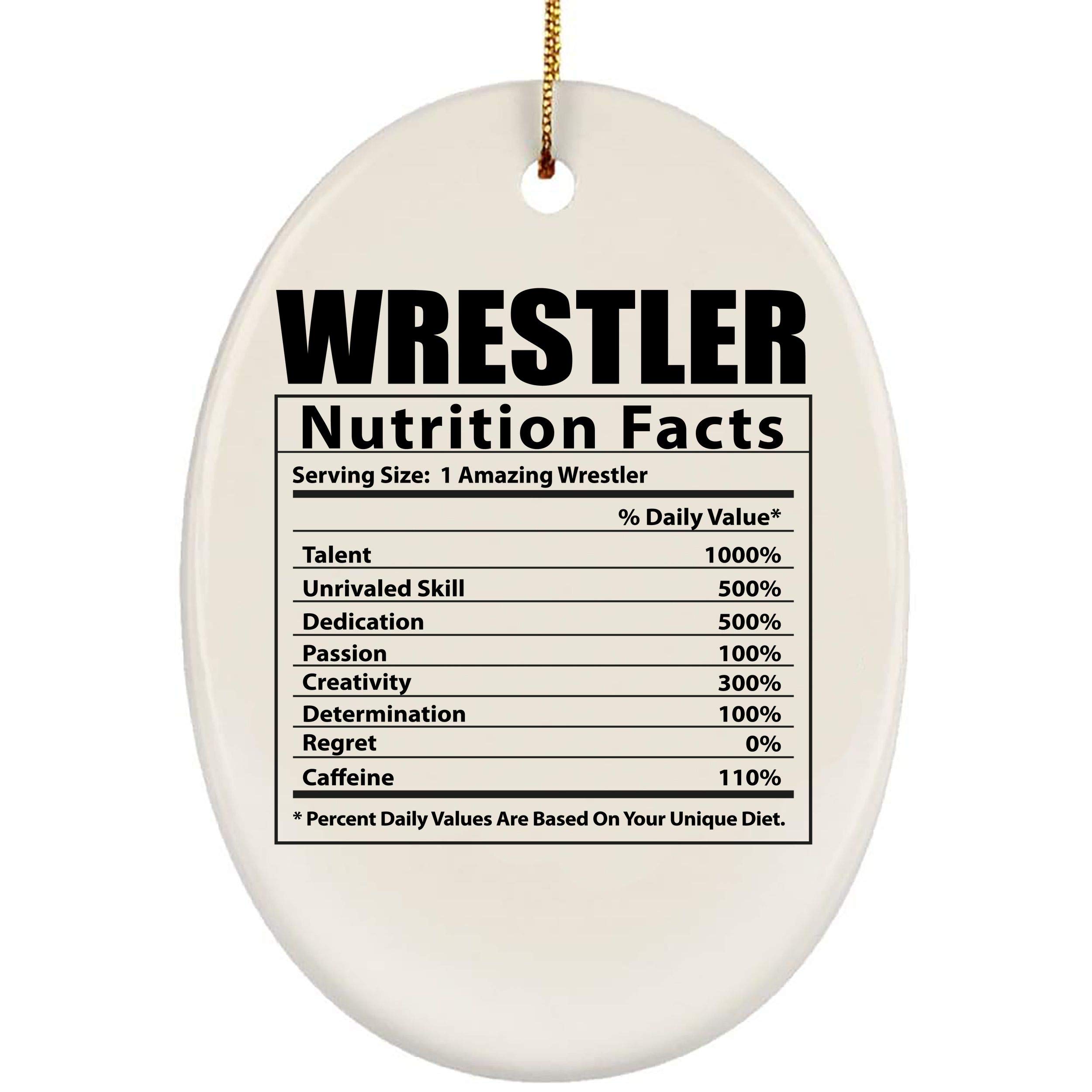 Funny Wrestler Nutritional Facts Gifts - Oval Ceramic Christmas Tree Ornaments for 2024 | Perfect for Holiday Decorations, Secret Santa Gifts & Wrestling Fan Collectibles