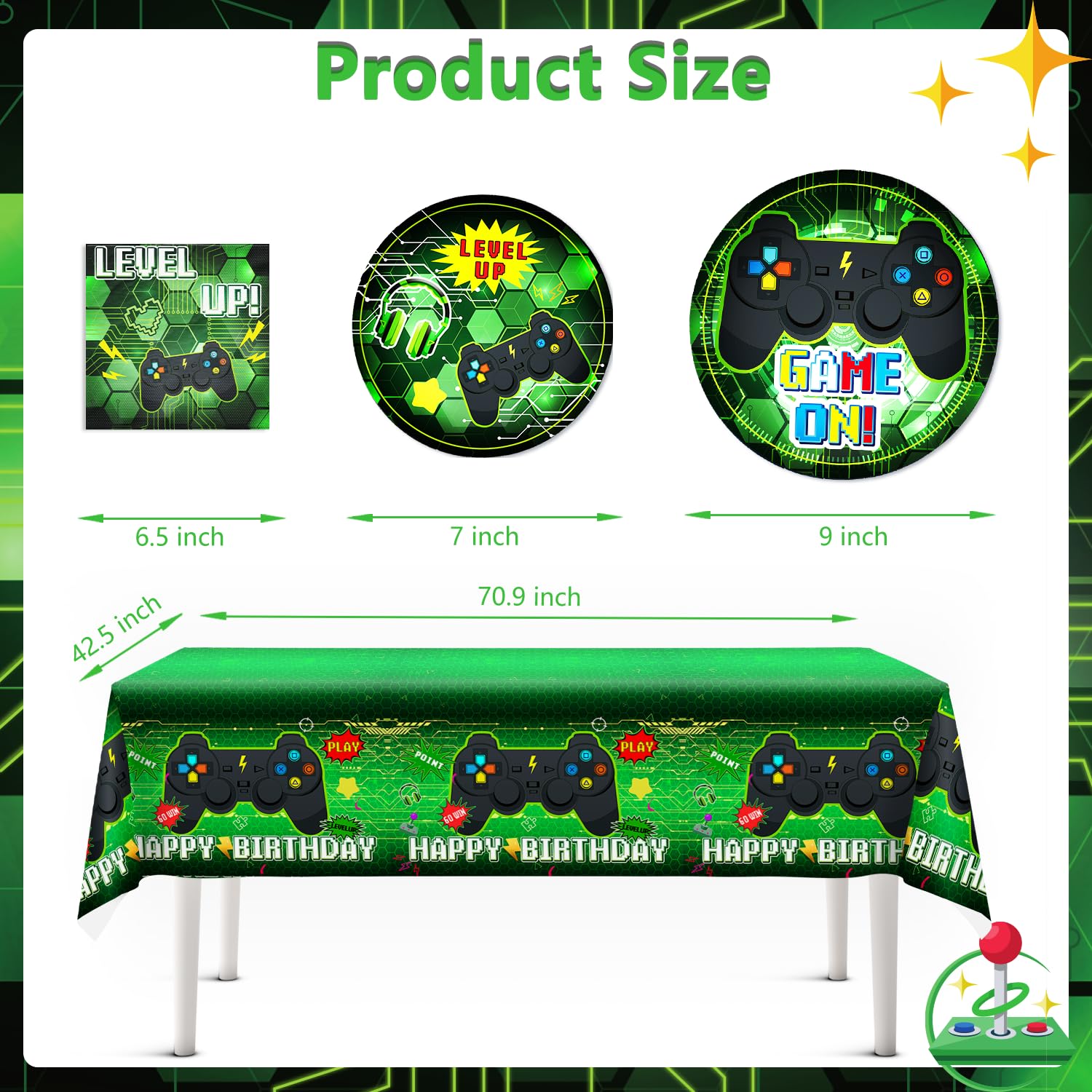 159-Piece Video Game Birthday Party Decorations Set - Includes Banner, Plates, Tablecloth & More - Gamer Themed Party Supplies for Boys - Serves 25 Guests (Green) - Perfect for Gaming Birthday Parties, Teen Celebrations & Esports Themed Events
