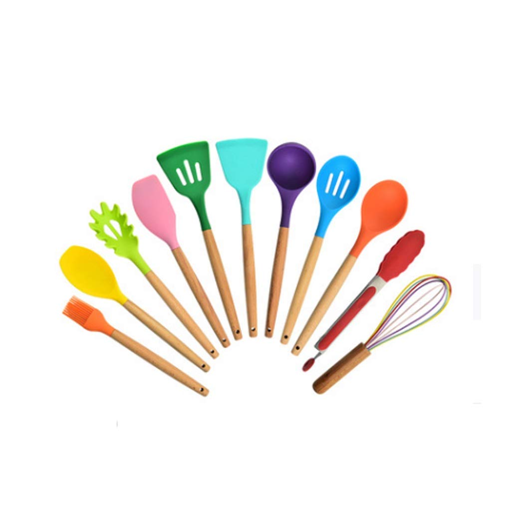 Premium 12-Piece Silicone Kitchen Utensil Set with Beech Wood Handle - Non-Slip Cooking Spatula, Spoon & More - Ideal for Baking, Stirring & Serving - Perfect Gift for Home Chefs