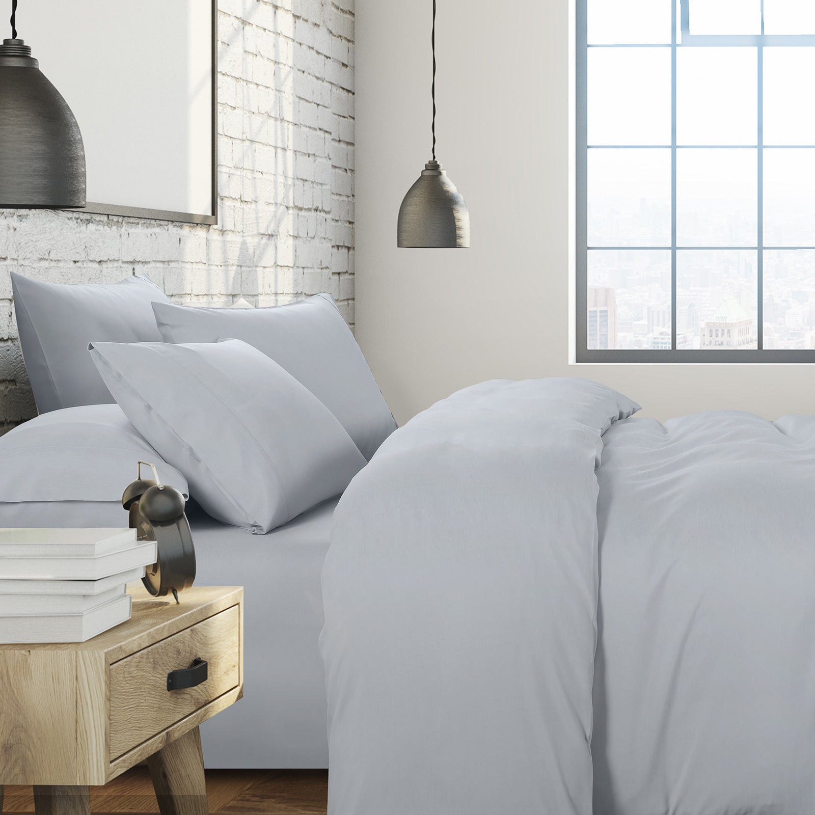 Luxury 1500 Thread Count 6-Piece King Size Bedding Set with 2 Duck Feather Down Pillows - Ultra Soft Indigo Blue Bed Sheets for Master Bedroom & Guest Room Comfort