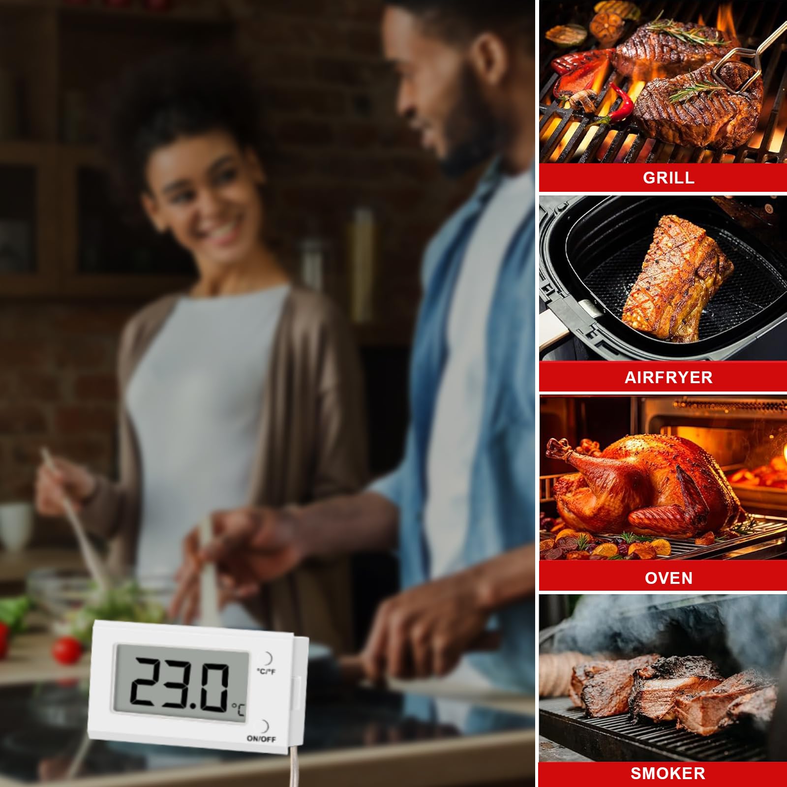 Digital Oven Thermometer with Probe - High Temp Meat Thermometer up to 572°F/300°C for BBQ, Grilling, Roasting & Baking - Perfect for Kitchen, Pizza Oven, Smoker & Outdoor Cooking Accessories