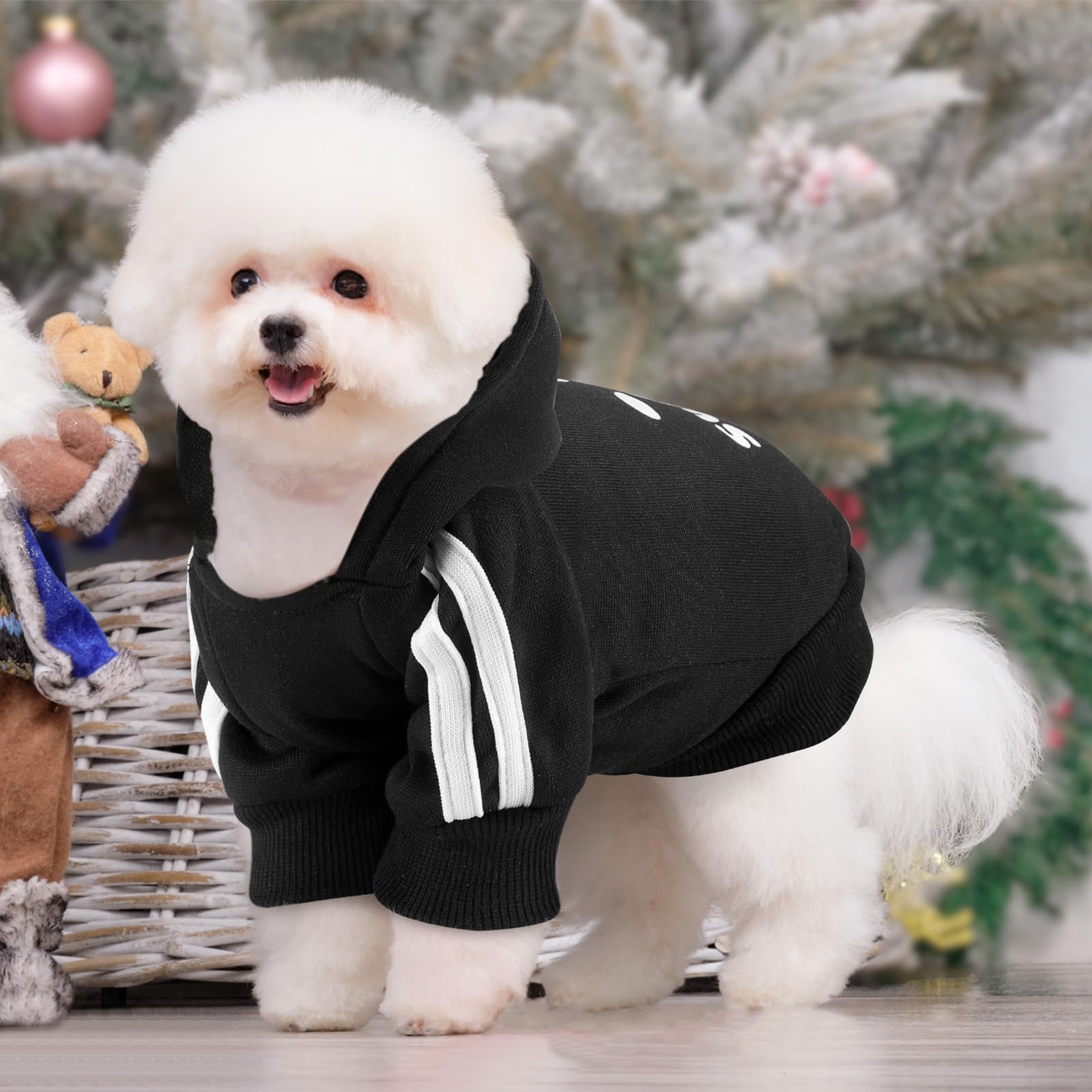Stylish Dog Hoodie with Leash Hole - Warm Pet Sweatshirt for Small & Medium Dogs & Cats | Cozy Winter Apparel for Outdoor Walks & Indoor Comfort (Black, X-Small)