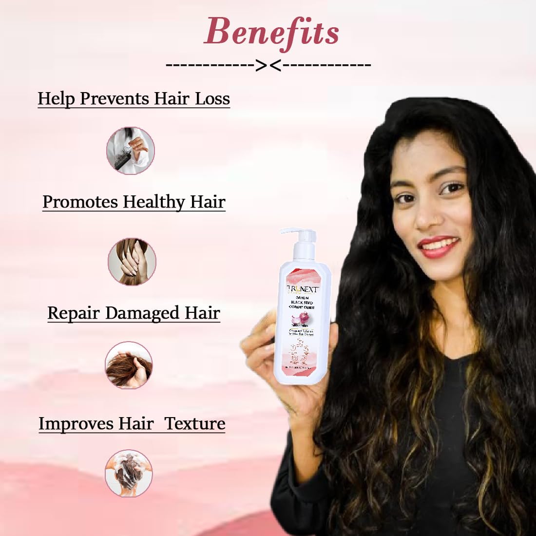 TRUNEXT Onion & Black Seed Oil Hair Conditioner - 300ml for Deep Moisturizing, Hair Growth & Scalp Care - Ideal for Dry, Damaged Hair & Frizzy Control at Home or Salon