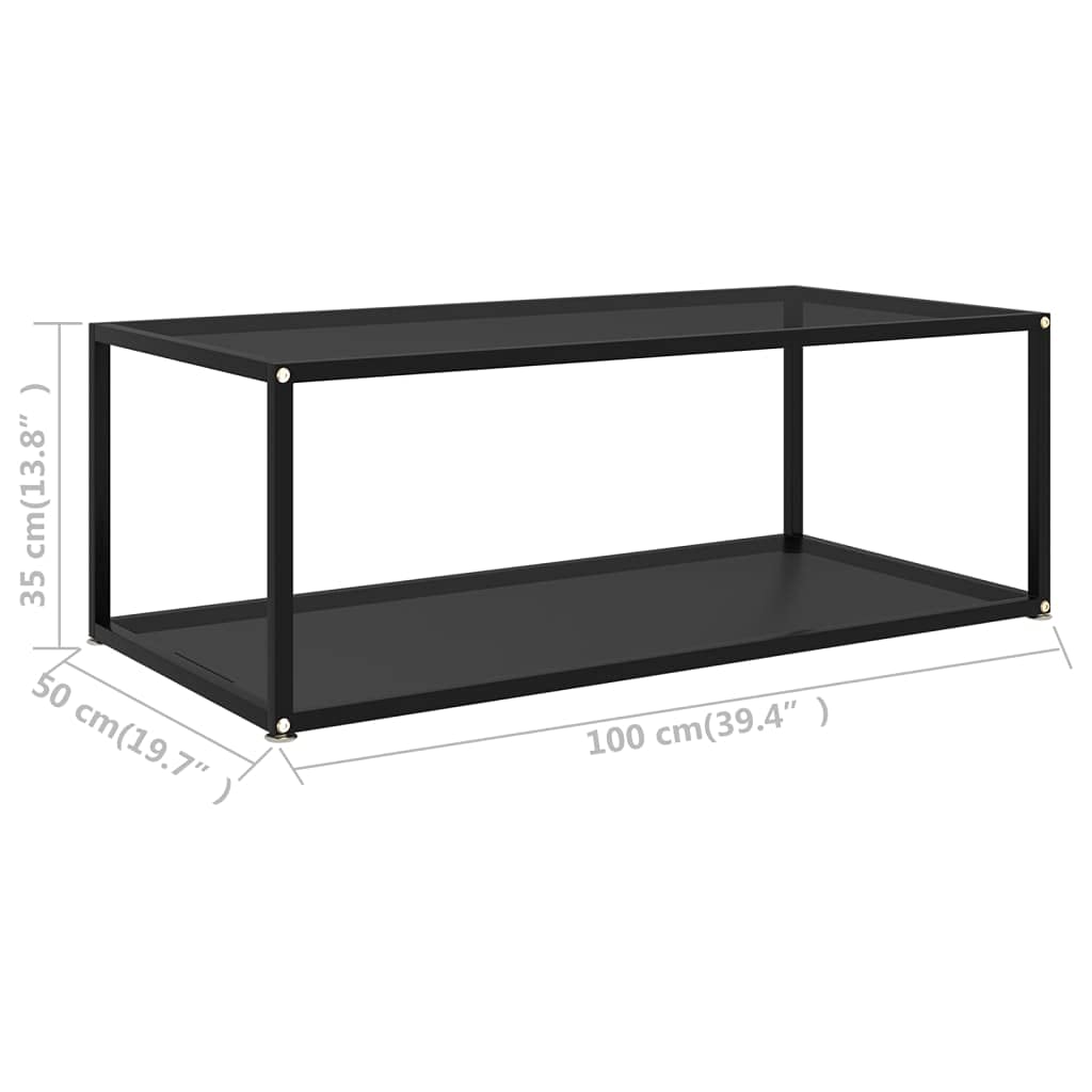 Modern Coffee Table with Tempered Glass Top & Storage Shelf - 2-Tier Powder-Coated Steel Frame End Table for Living Room, Bedroom - 39.4