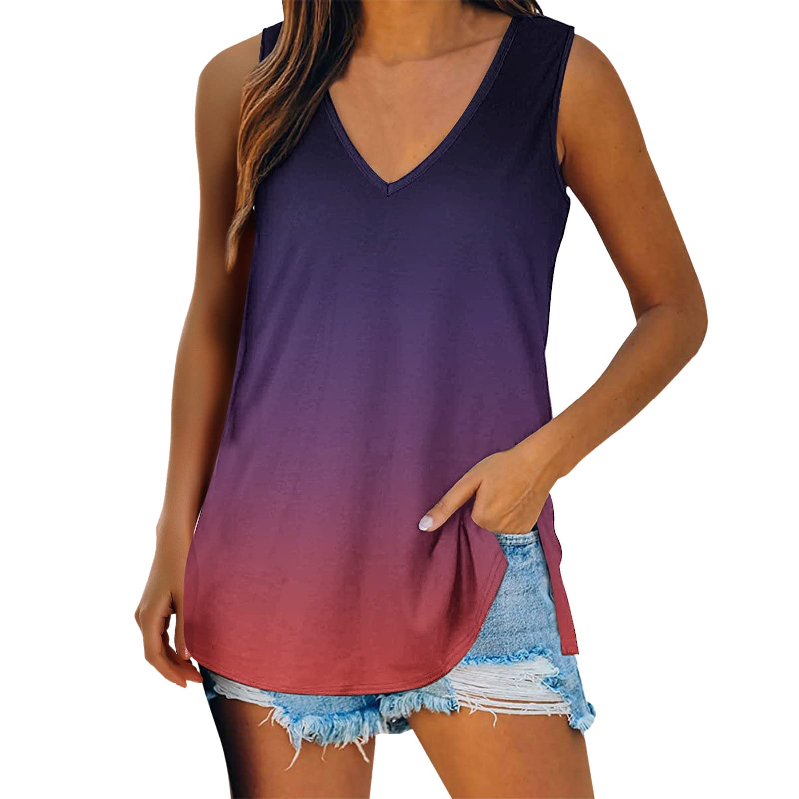 Women's Summer Tops - Casual V-Neck Waffle Knit Sleeveless Loose Tee Shirts | Breathable & Comfortable for Beach, Vacation & Everyday Wear