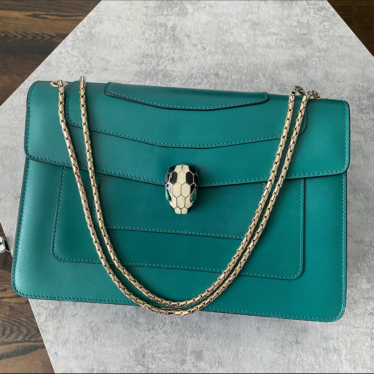 Bulgari Serpenti Forever Green Enamel Snake Shoulder Bag - Luxury Designer Handbag for Women, Perfect for Evening Parties & Special Occasions