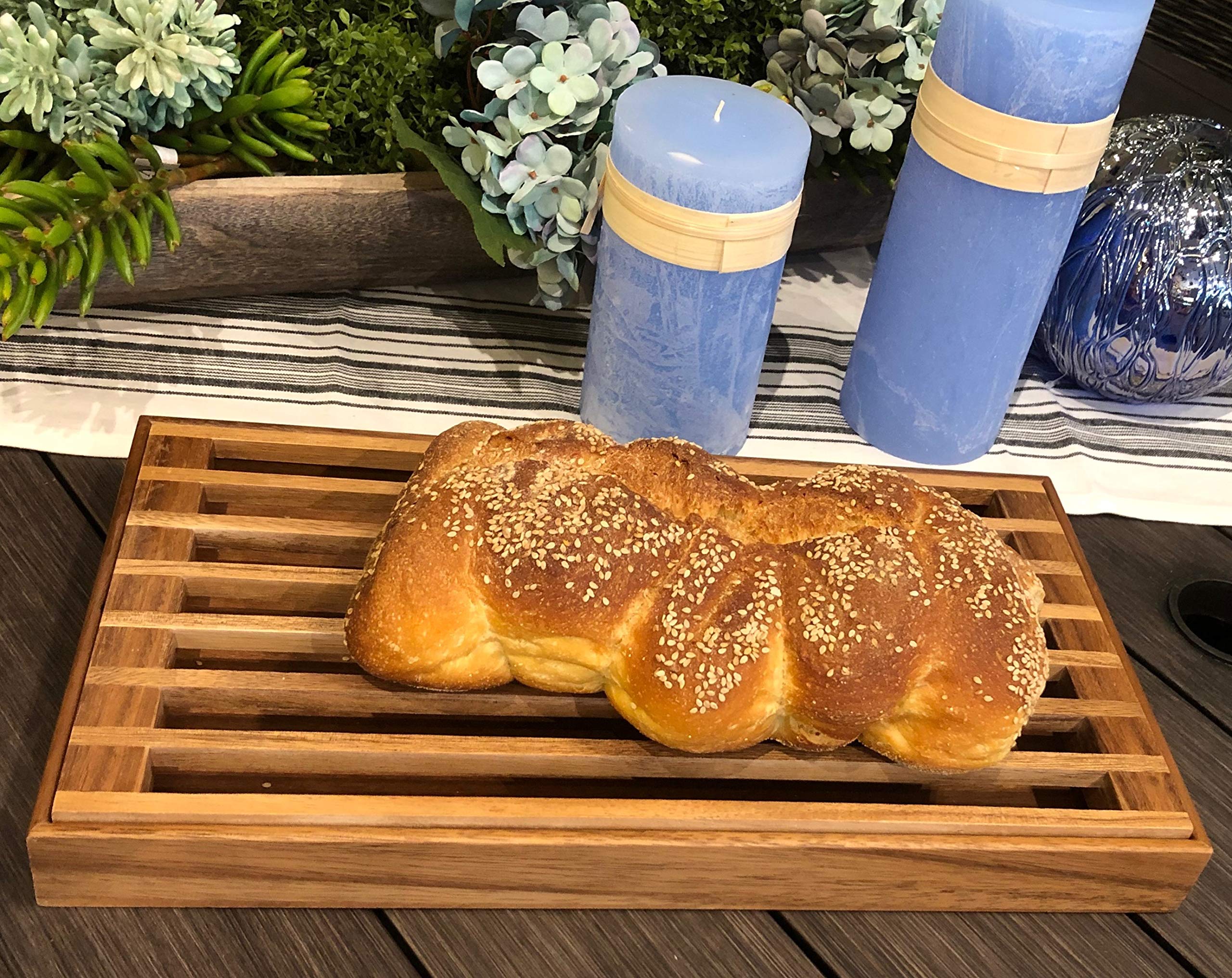 Premium Acacia Wood Trivet Set - 3-in-1 Heat Resistant Serving Tray with Bread Crumb Catcher, 15.5
