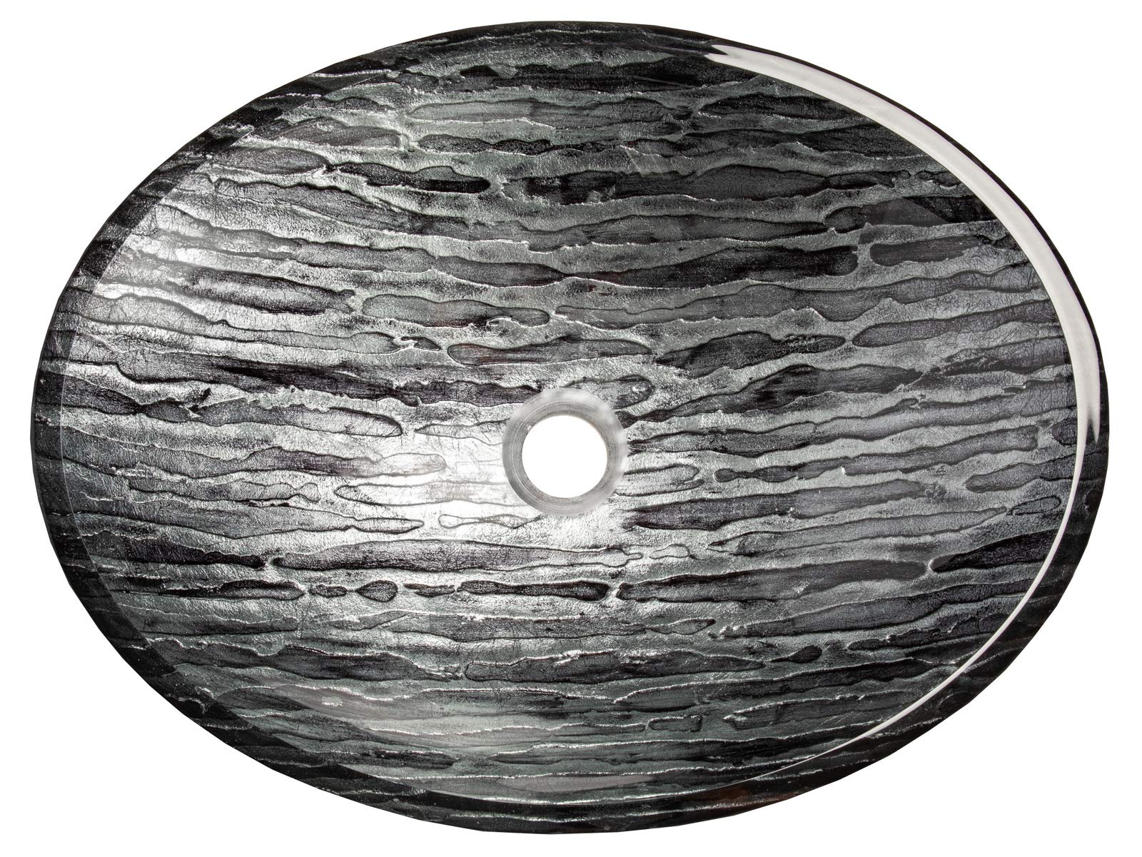 Elegant Silver & Black Streaked Oval Glass Vessel Sink for Bathroom Vanity - Modern Above Counter Bathroom Sink for Contemporary Home Decor