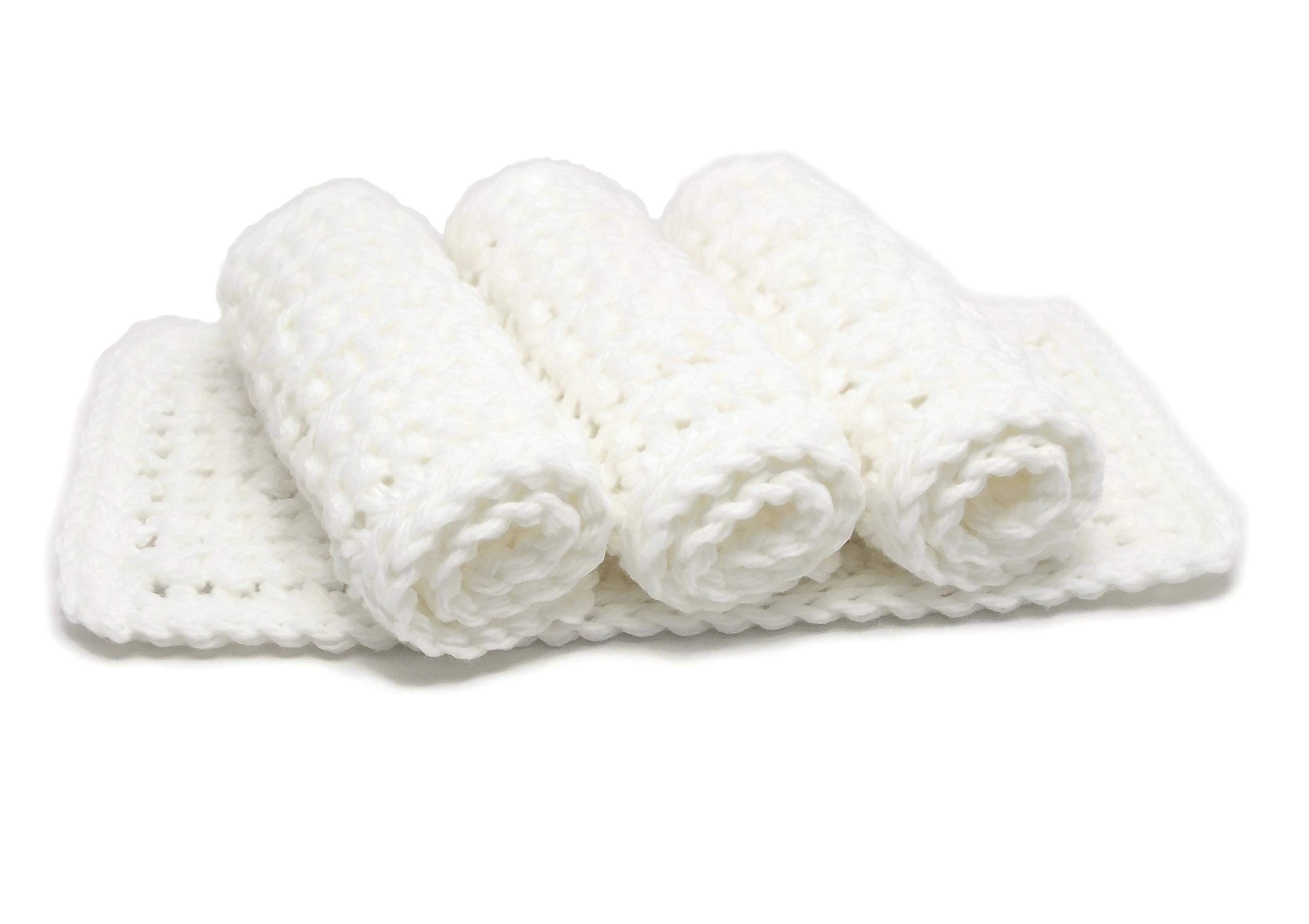 Set of 4 Handmade White 4x7 Inch Rectangular Crochet Cotton Dishcloths - Eco-Friendly Kitchen Towels for Washing Dishes, Cleaning Countertops & Drying Hands