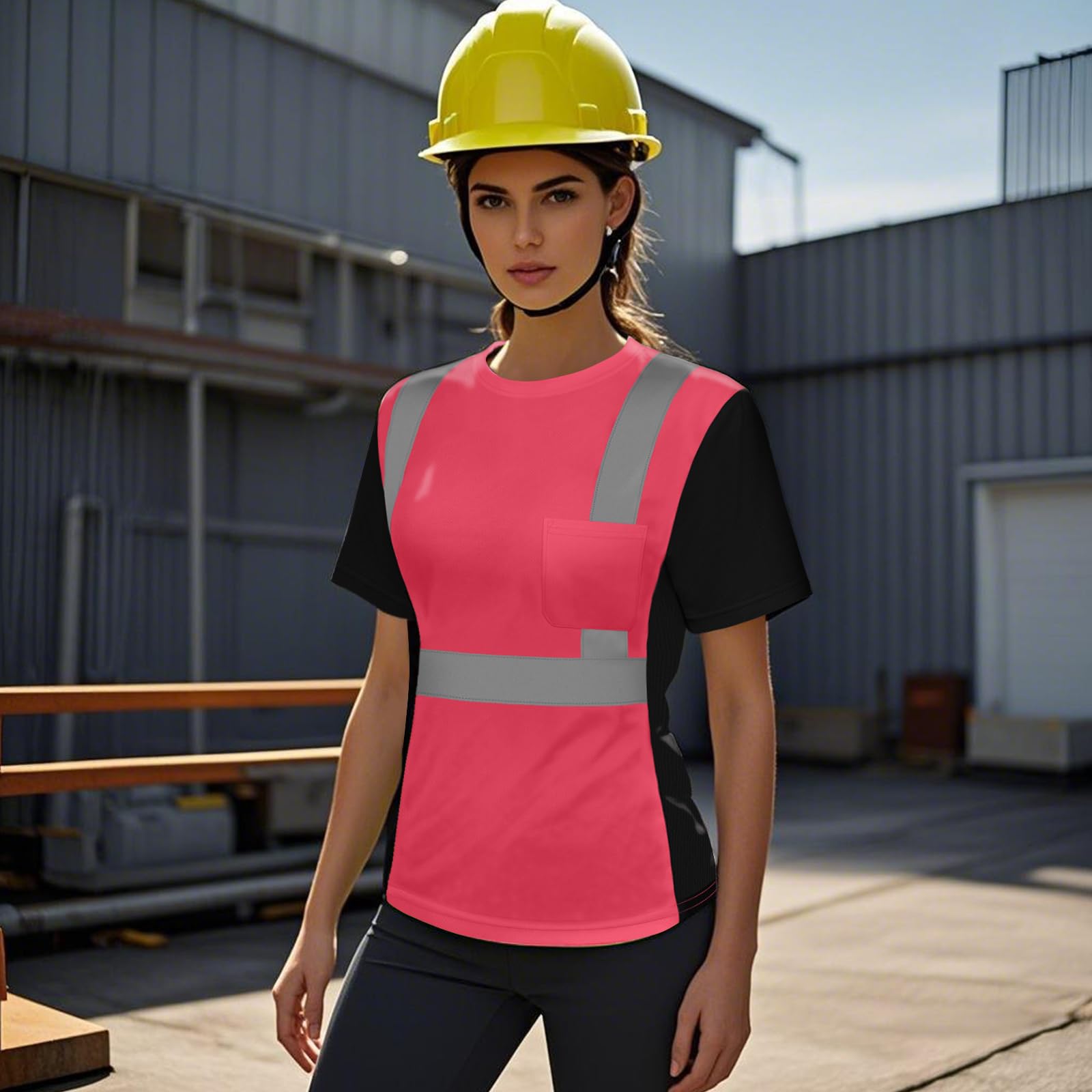High Visibility Pink Reflective Shirts for Women - Class 3 Safety Shirt with Short Sleeves & Breathable Construction | Hi-Vis Workwear for Construction, Cycling & Night Running | UWPY-Pink M