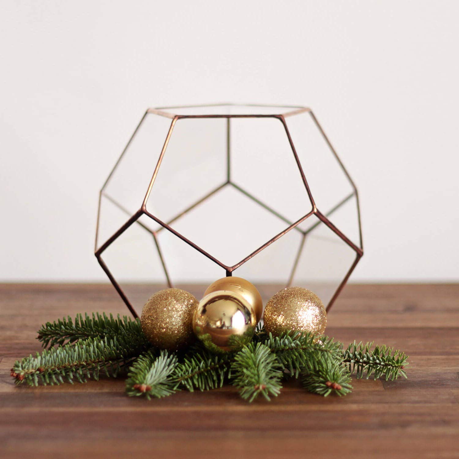 Glass Geometric Terrarium Planter - Dodecahedron Shape in Copper, Silver & Black | Indoor Plant Display for Home Decor, Office Desk & Gift Ideas