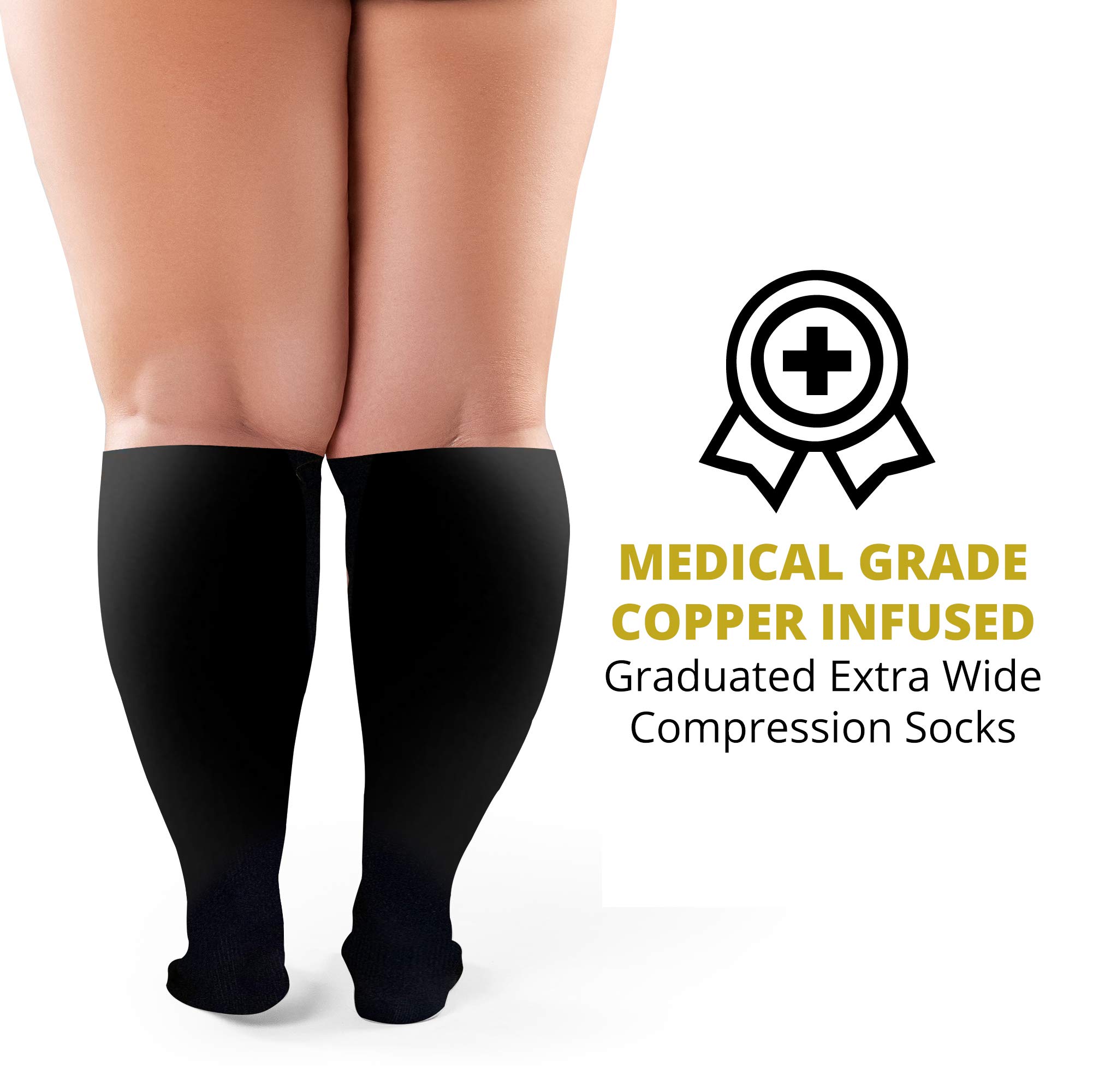 Plus Size Compression Socks for Wide Calf - Copper Infused Graduated Support (Black, XXXL) - Ideal for Travel, Nursing & Varicose Vein Relief