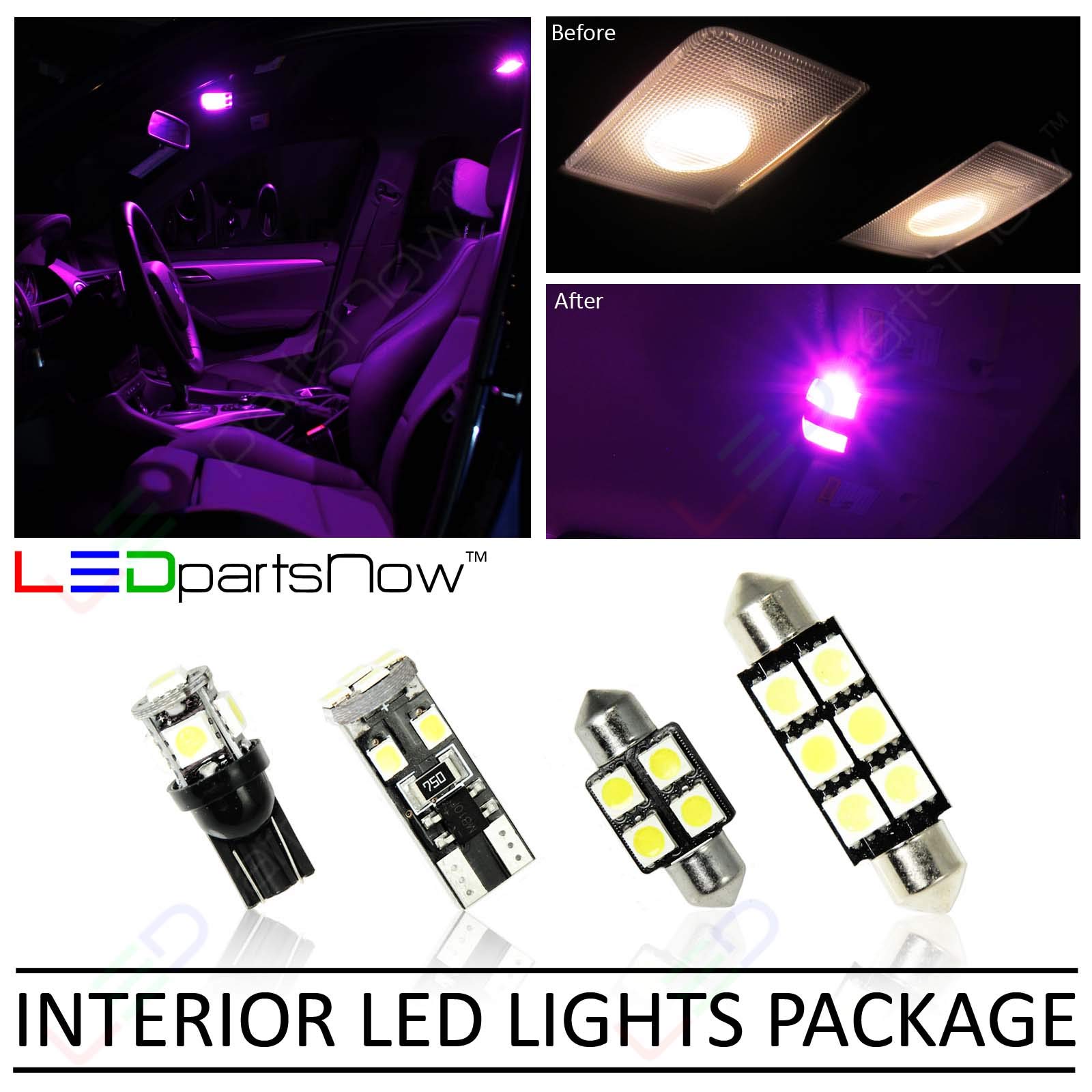 2008-2014 Hyundai Genesis Sedan Interior LED Light Bulbs Replacement Kit (10-Pack) - Fuchsia Purple Color | Car Accessories for Enhanced Cabin Lighting & Customization