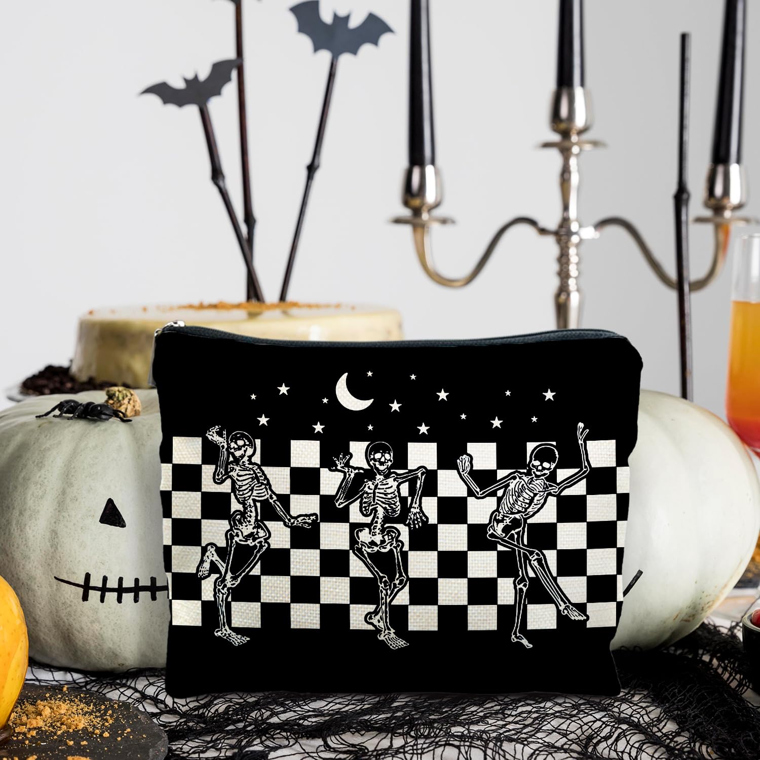 Gothic Makeup Bag for Women - Spooky Dancing Skeleton Cosmetic Pouch - Perfect for Halloween, Goth Gifts & Horror Themed Parties - Great for Travel, Daily Use & Cosmetics Storage