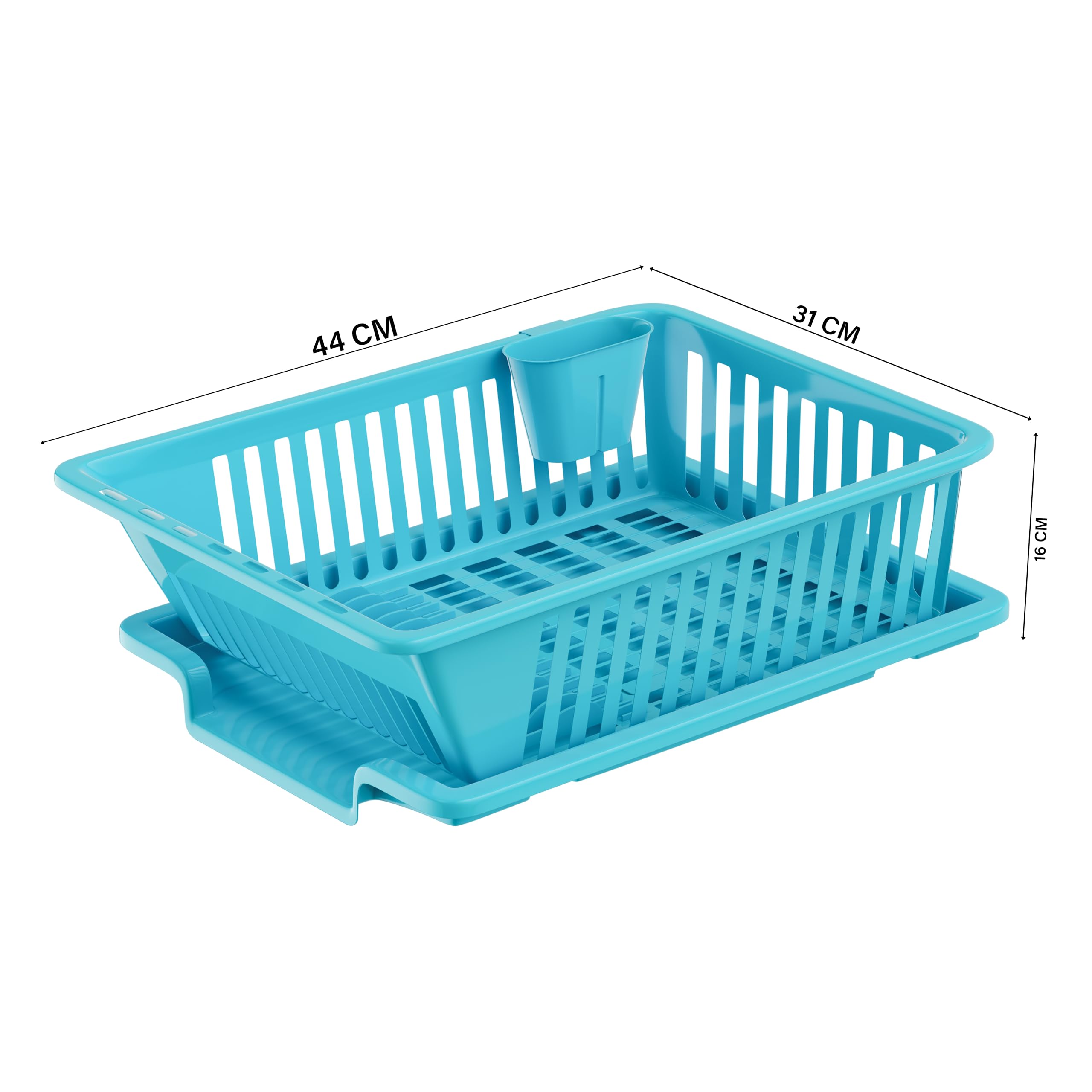 Floraware 3-in-1 Large Glossy Plastic Utensil Basket with Spoon Holder & Removable Dish Drainer - Durable, Lightweight, Unbreakable Modular Kitchen Organizer (Blue) - Perfect for Dish Drying, Utensil Storage & Countertop Organization