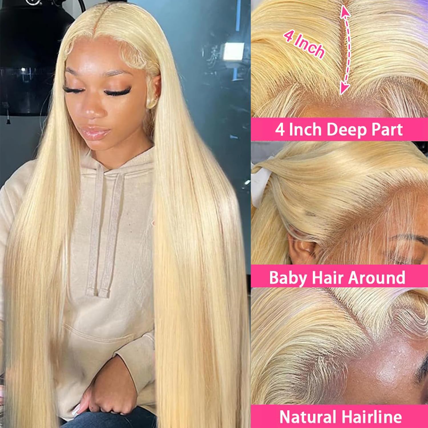 613 Lace Front Human Hair Wig - 26 Inch Straight Blonde Pre Plucked HD Lace Frontal Wig with Baby Hair | 13x4 180% Density Wet & Wavy | Natural Looking Wigs for Women | Perfect for Daily Wear, Cosplay, Parties and Special Occasions