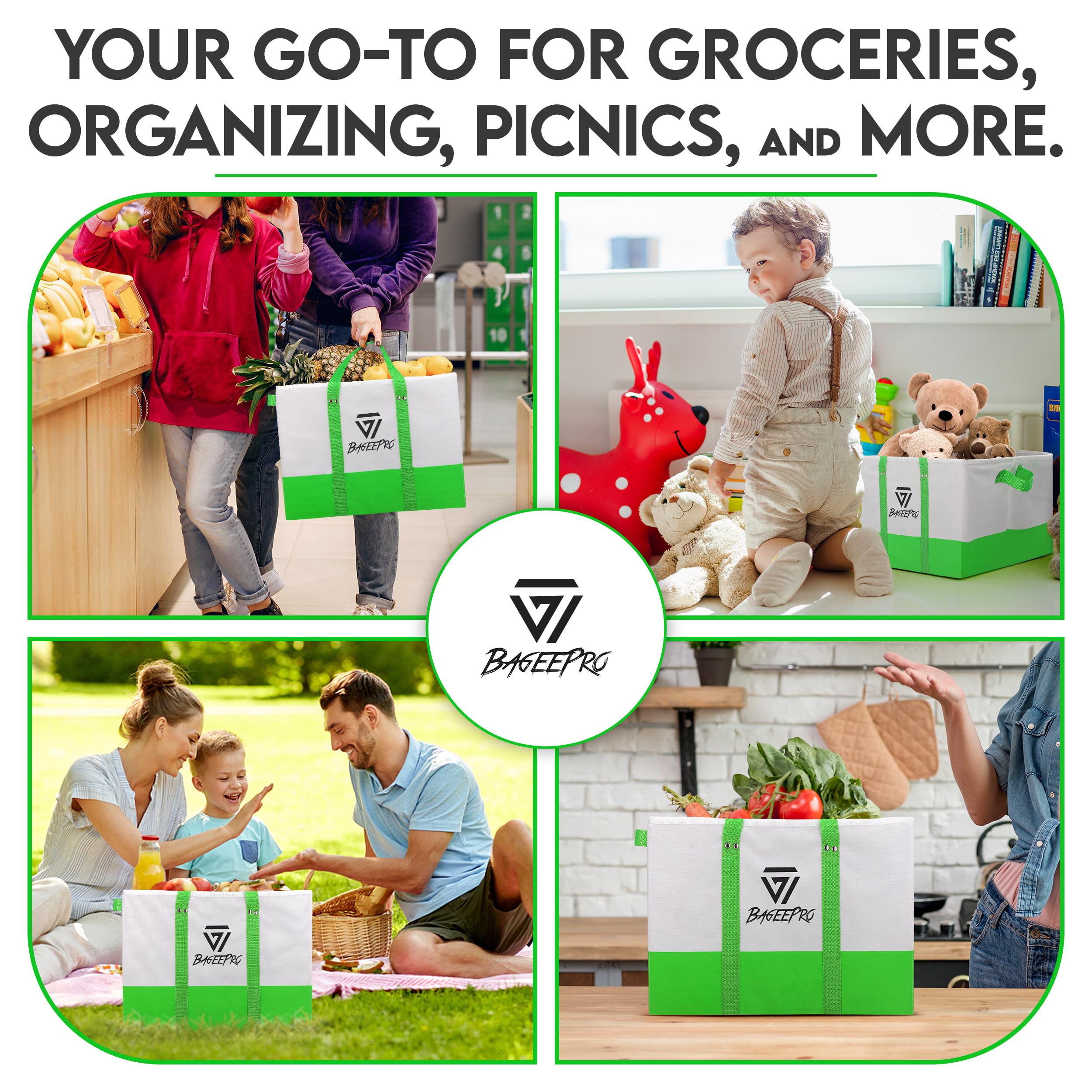 Eco-Friendly Reusable Grocery Bags - Heavy Duty Foldable Shopping Totes for Groceries, Shopping & Car Storage (2-Pack) - Perfect for Supermarkets, Farmers Markets & Daily Errands