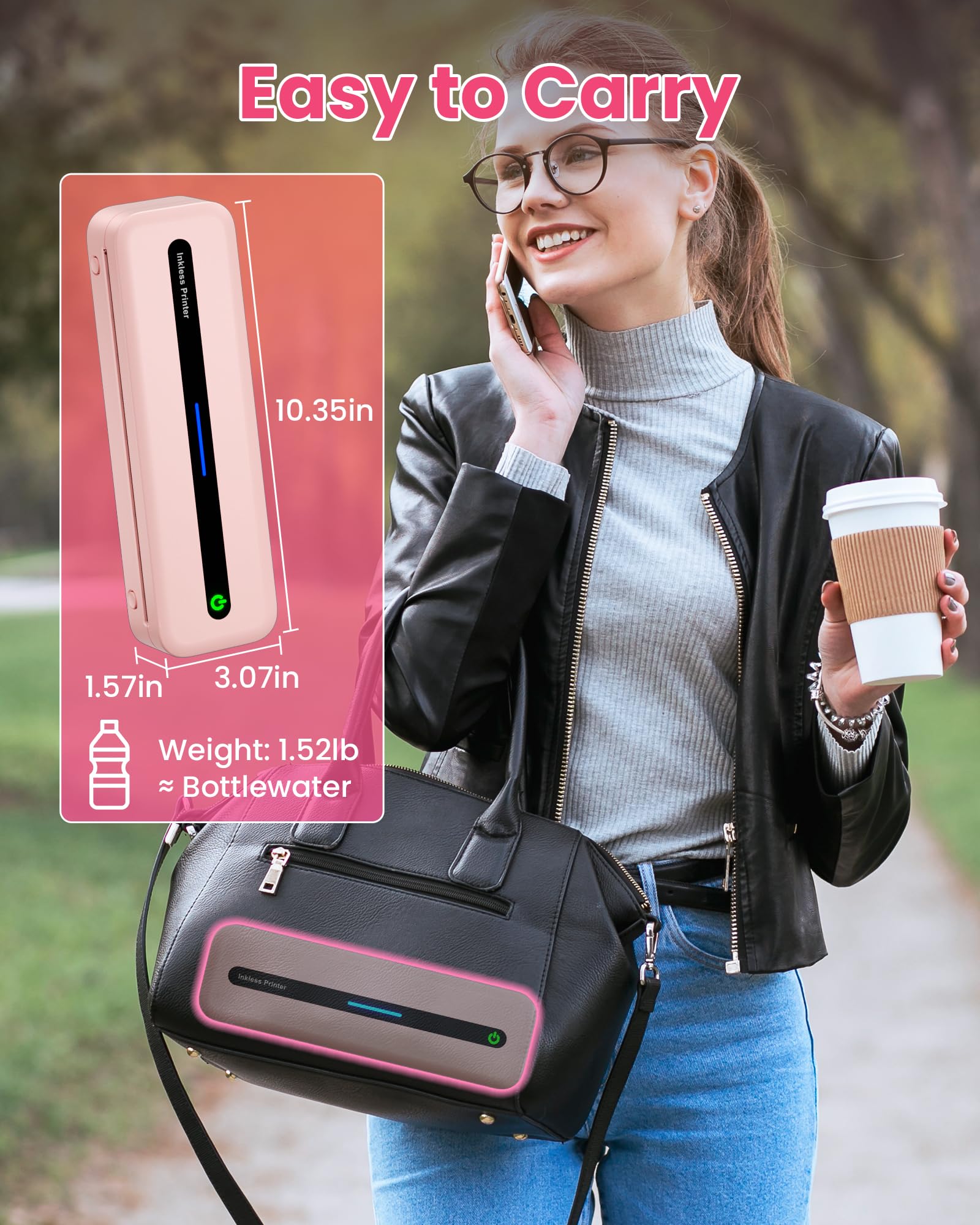 Itari Portable Wireless Thermal Printer - 304dpi A4 Inkless Printer for iPhone & Android | Multi-Size Printing | Home Office, School Projects & Travel Use | Pink