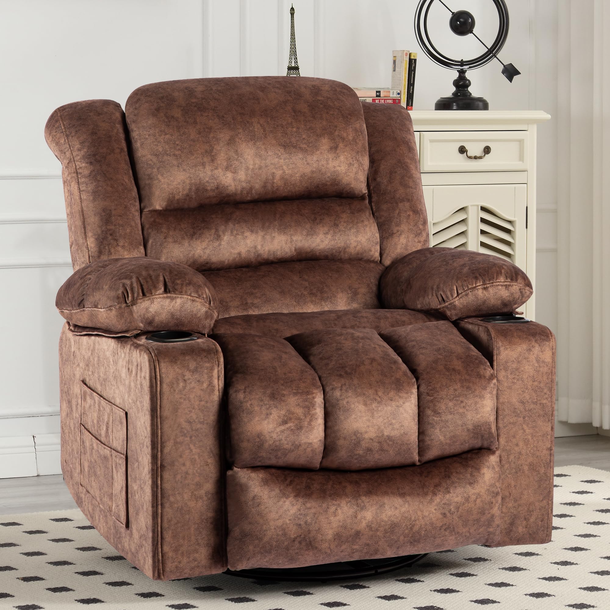 Modern Ergonomic 360-Degree Swivel Recliner Chair with Foam Filling - Rocking Lounge Sofa for Living Room, Bedroom & Home Theater - Comfortable Single Seat Recliner on Clearance Sale